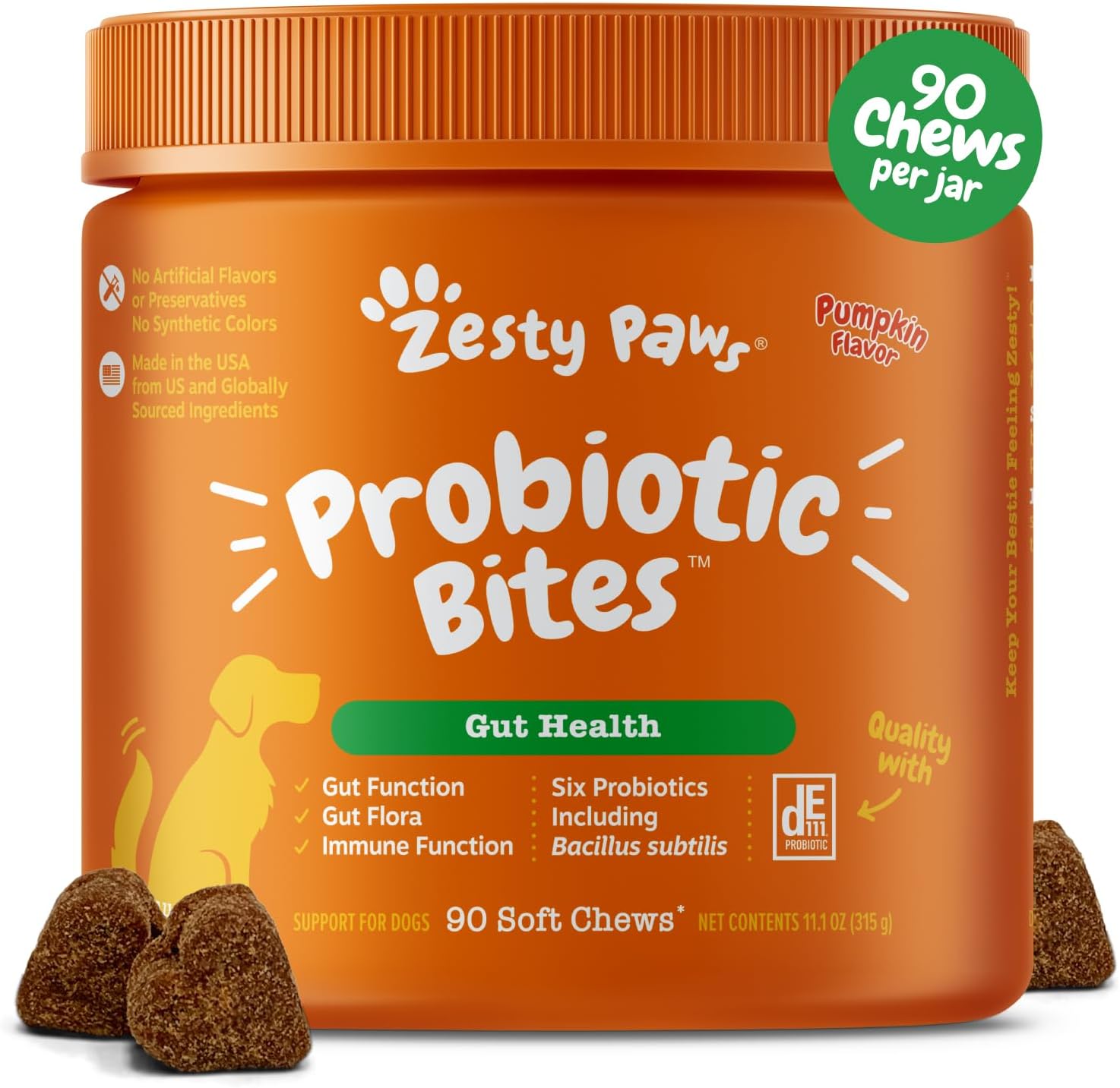 Zesty Paws 90 Probiotics for Dogs Digestive Enzymes for Gut Flora Pumpkin