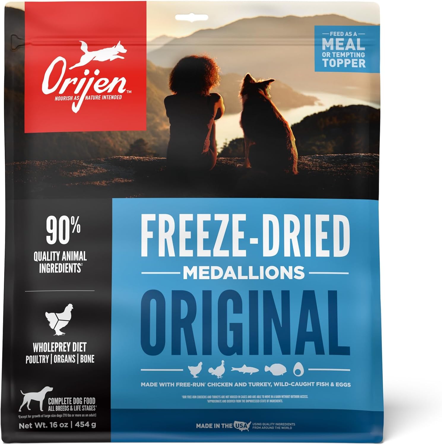 Grain Free High Protein Freeze Dried Dog Food & Topper Original Recipe 6Oz Bag