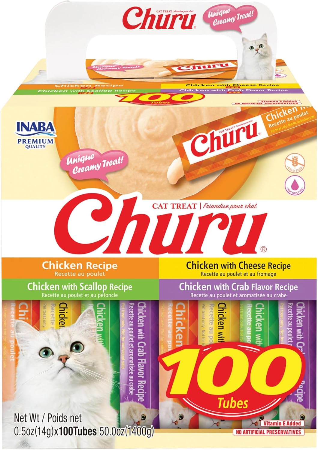 Churu Cat Treats Lickable Squeezable Creamy Purée w/Vitamin E 0.5oz 120Tubes