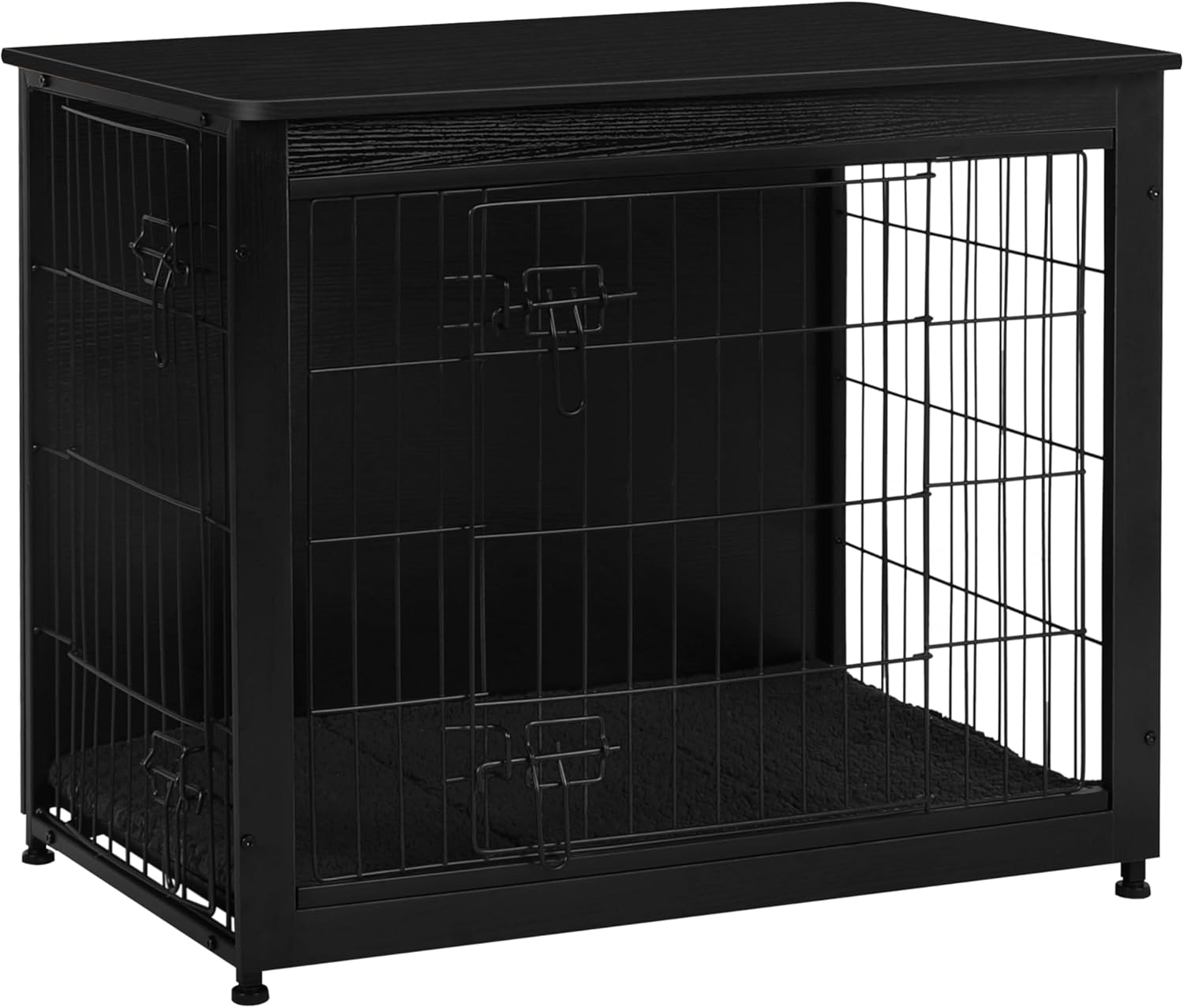 Dog Crate Furniture with Cushion, Wooden Kennel Table with Double Doors, Indoor Dog House, Small/Medium/Large/Extra Large Size, 27.2" L, Dark Gray