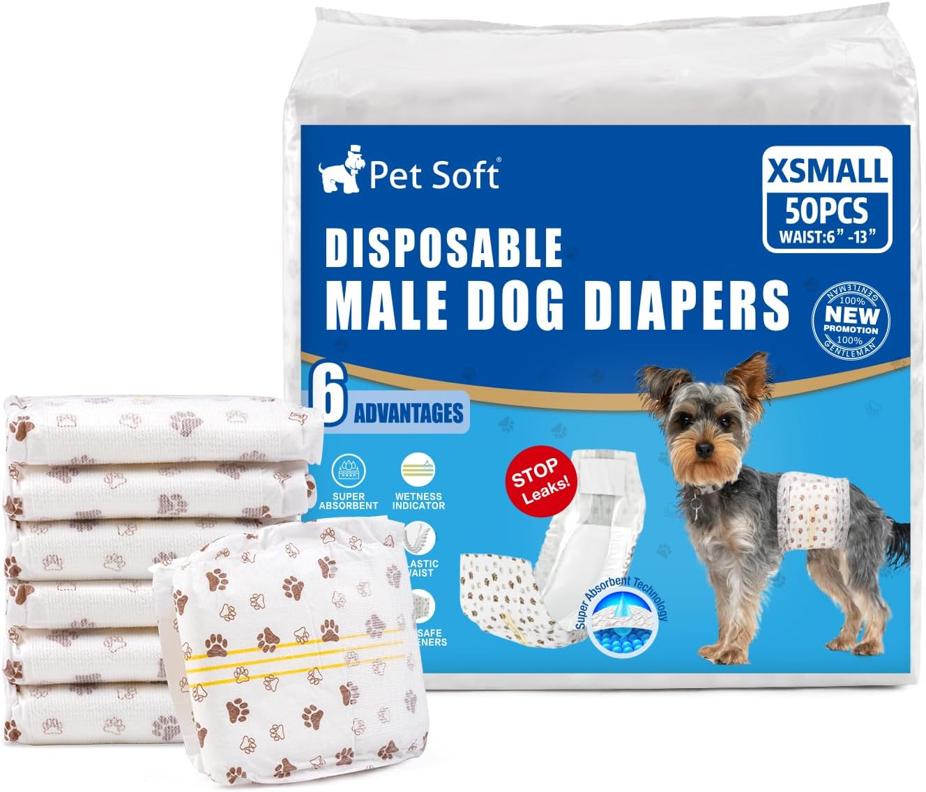 20Pcs Dog Diapers Male - Disposable Male Dog Wraps Wetness Indicator, Small