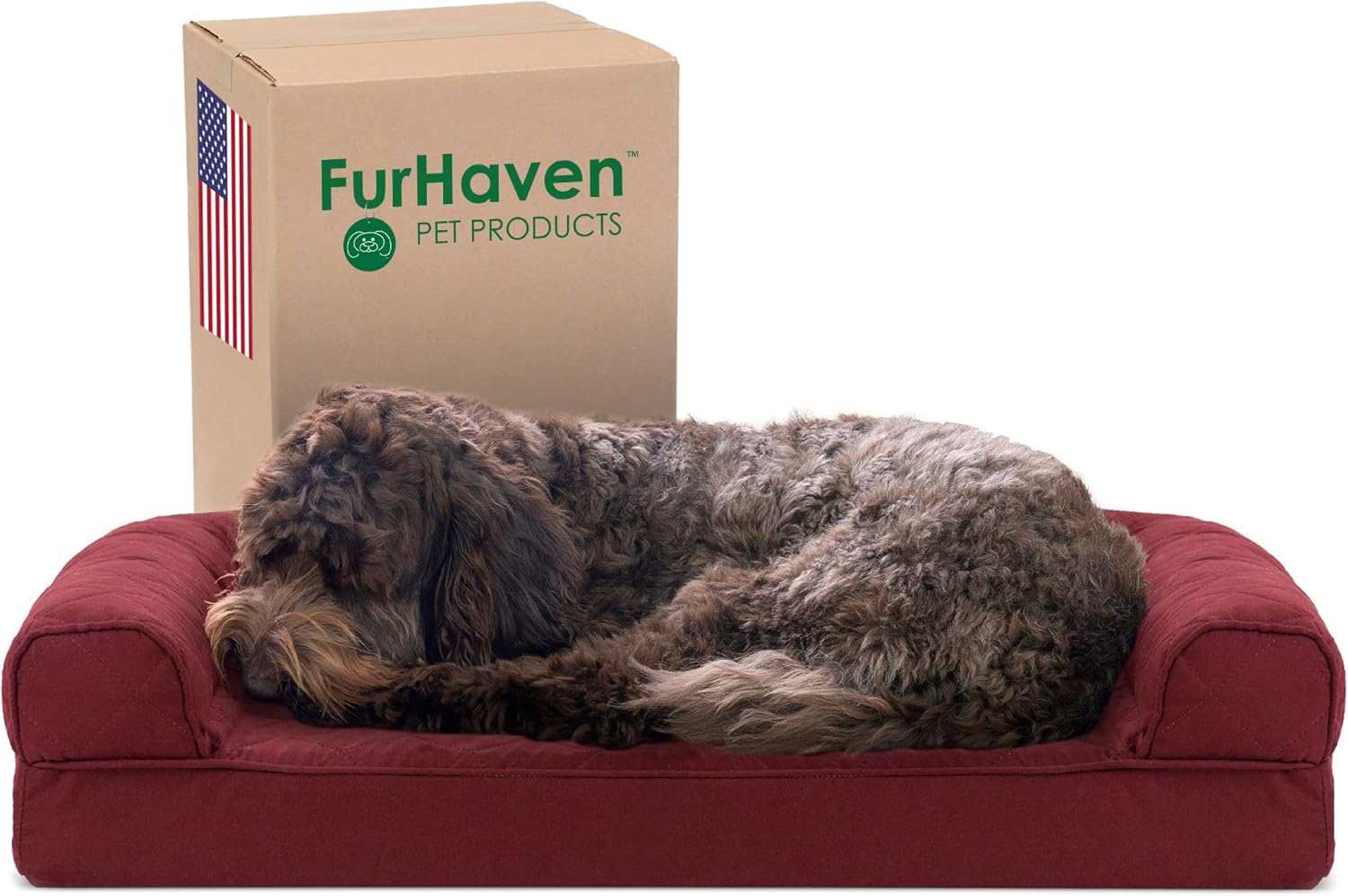 Furhaven XL Orthopedic Dog Bed Luxe Faux Fur & Performance Linen Sofa-Style W/ R