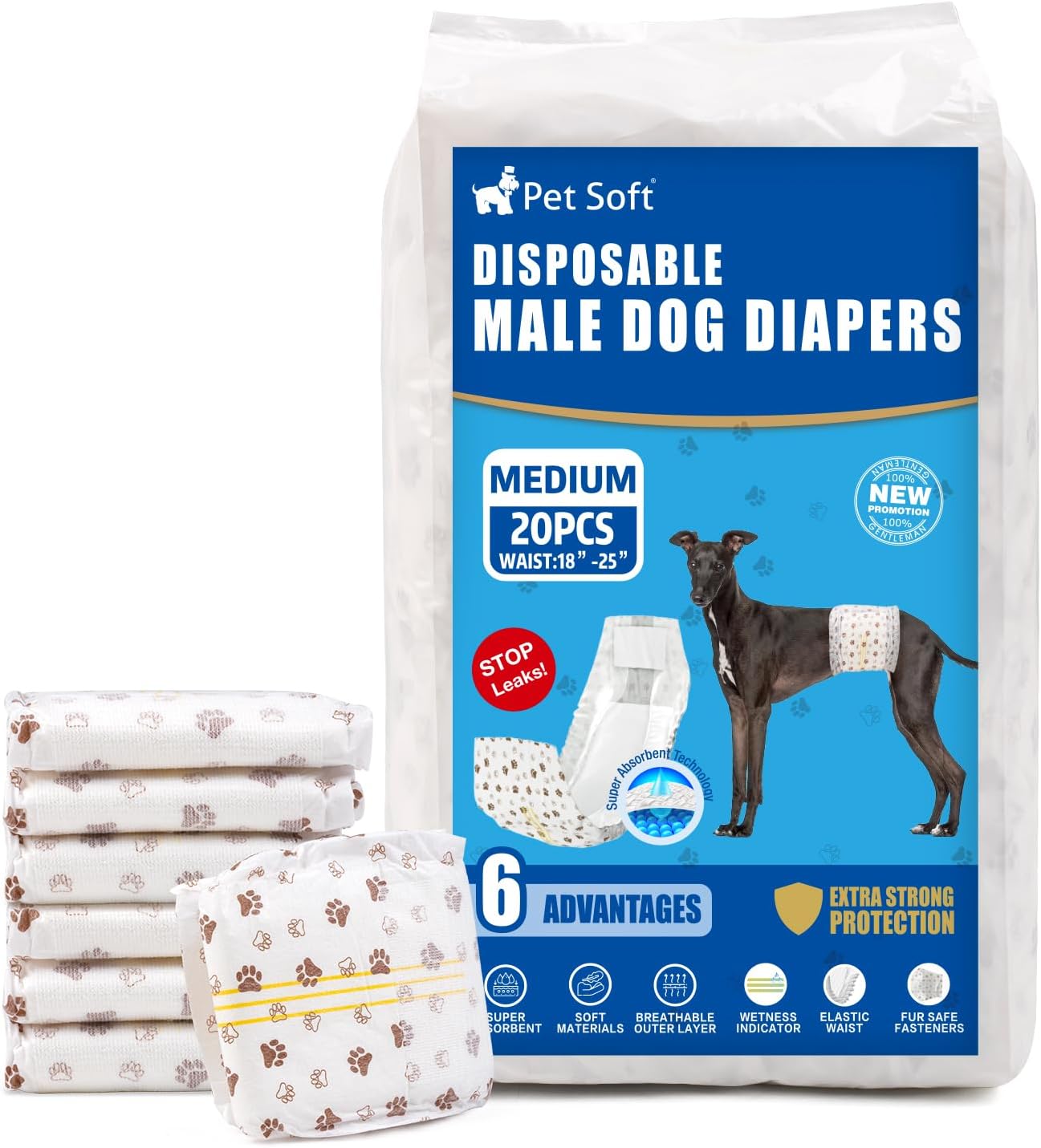 20Pcs Dog Diapers Male - Disposable Male Dog Wraps Wetness Indicator, Small
