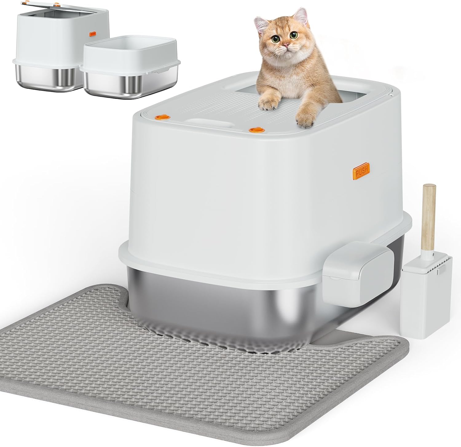 XL Enclosed Stainless Steel Cat Litter Box High Sided with Lid for Big Cats