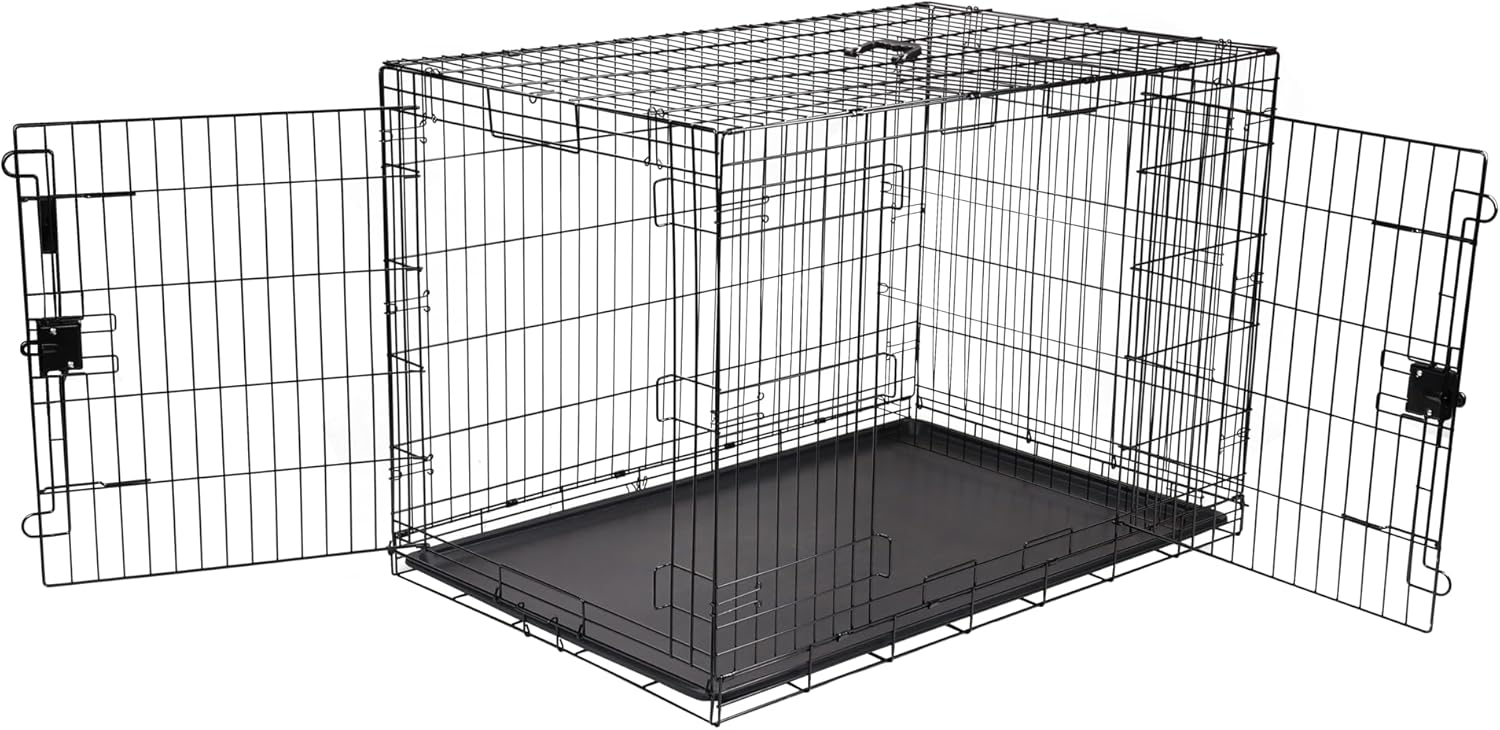 Durable, Foldable, Collapsible, Portable Metal Wire Dog Crate with Tray, Single Door with Divider Panel, Easy to Assemble & Clean, 36 X 23 X 25 In, Black