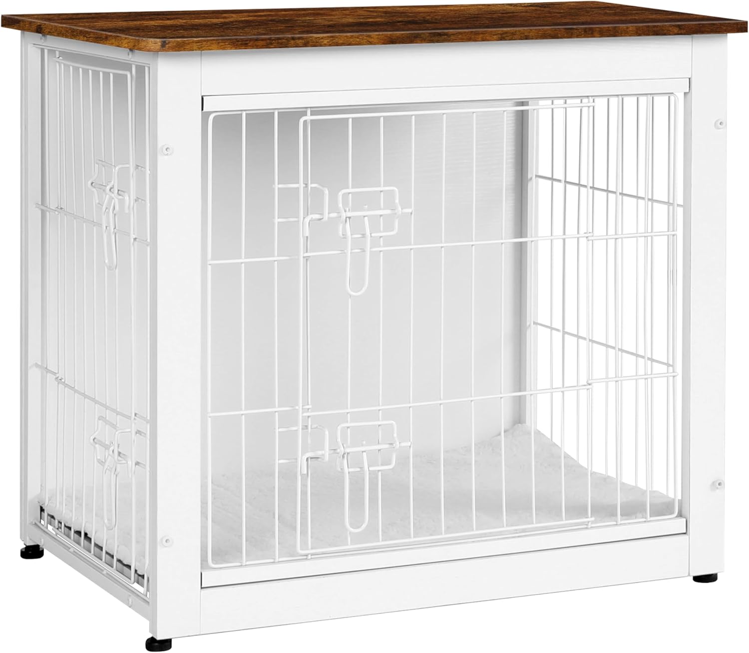 Dog Crate Furniture with Cushion, Wooden Kennel Table with Double Doors, Indoor Dog House, Small/Medium/Large/Extra Large Size, 27.2" L, Dark Gray