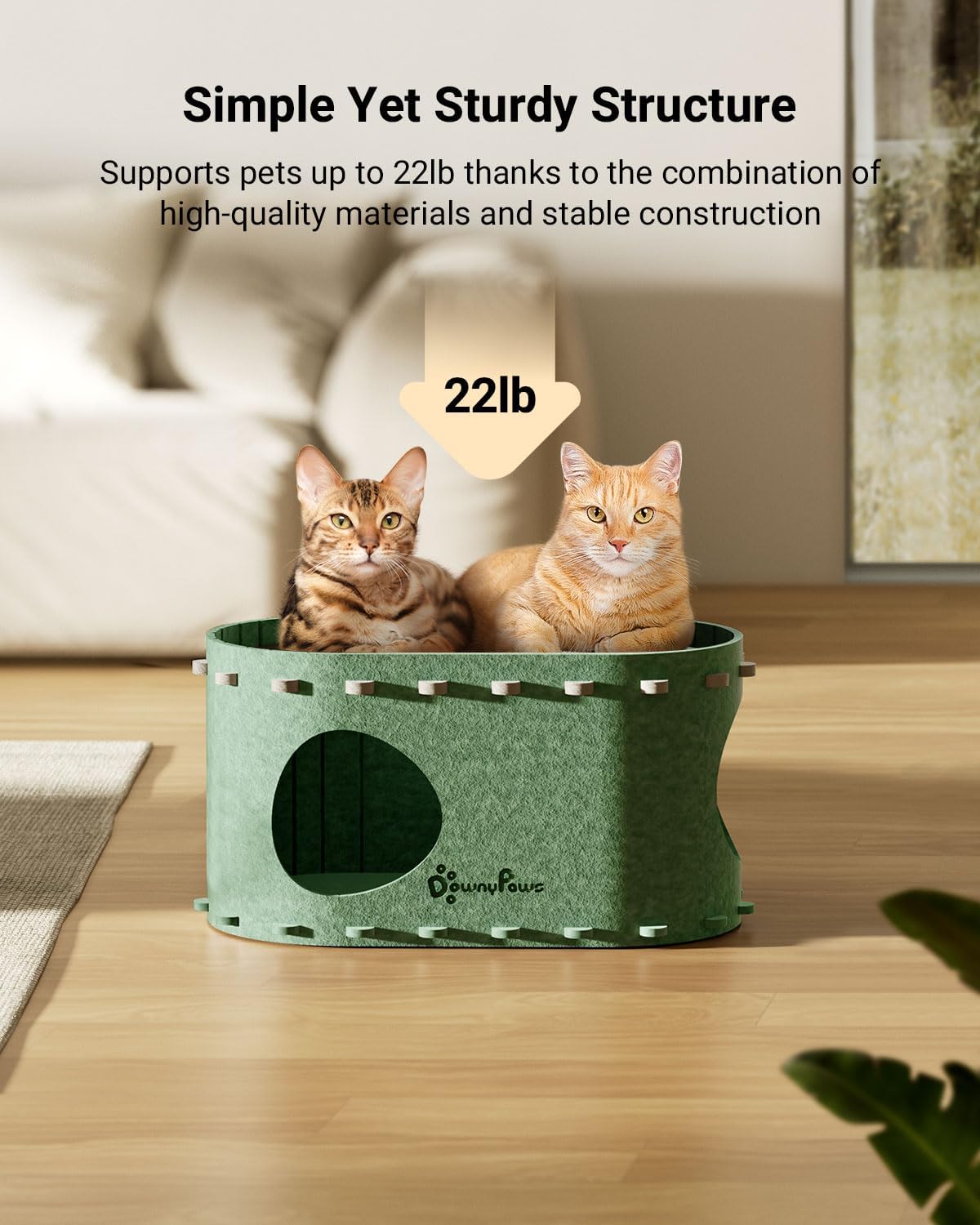 Cat House for Indoor Cats, Cat Bed Cave for Multiple & Large Cats up to 22 Lbs, Scratch Resistant Peekaboo Cat Caves, Foldable Tunnel Enclosed Bed, Peekapurr, Forest