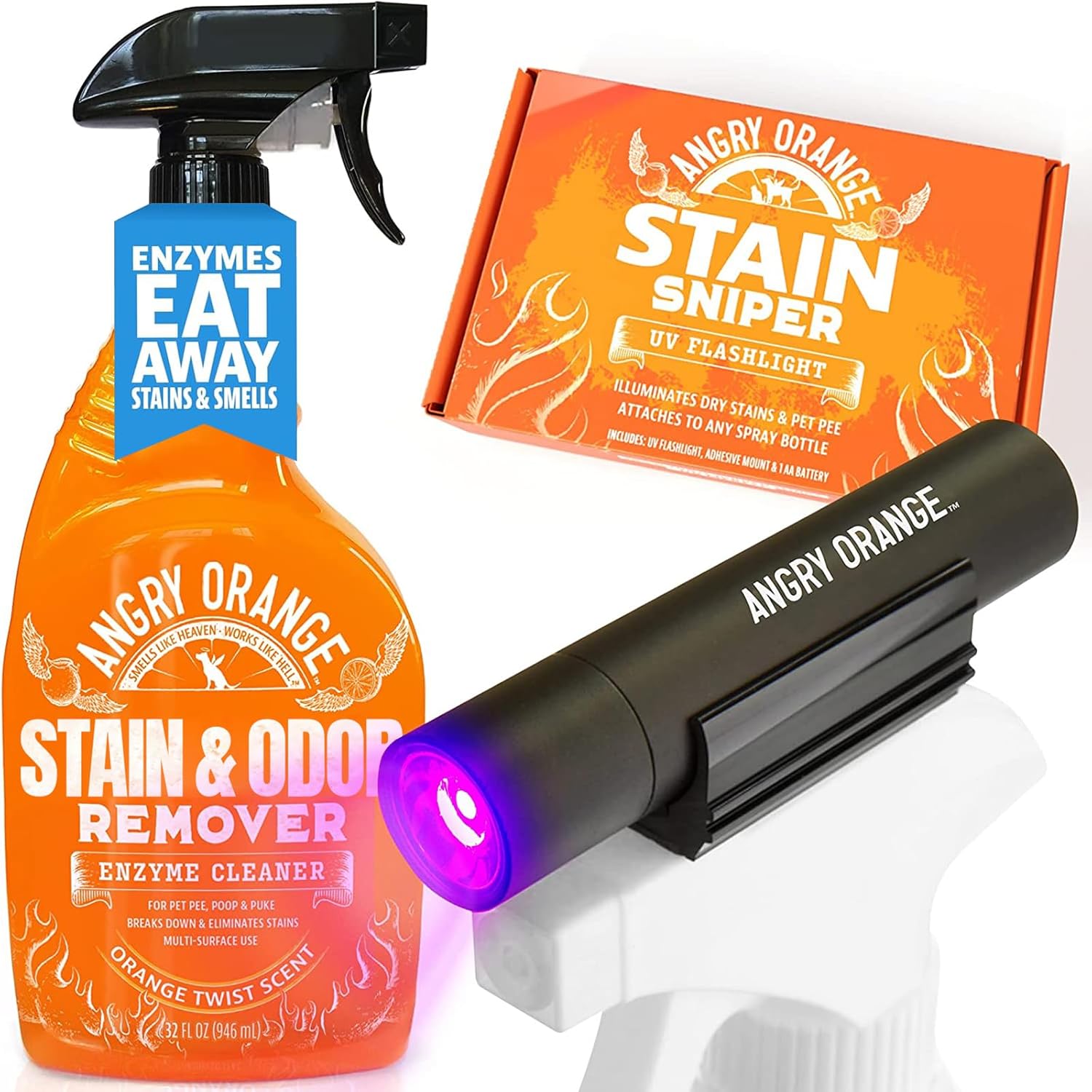 Angry Orange Stain Remover , 32oz Enzyme Pet Cleaner , Dog & Cat Urine Destroyer