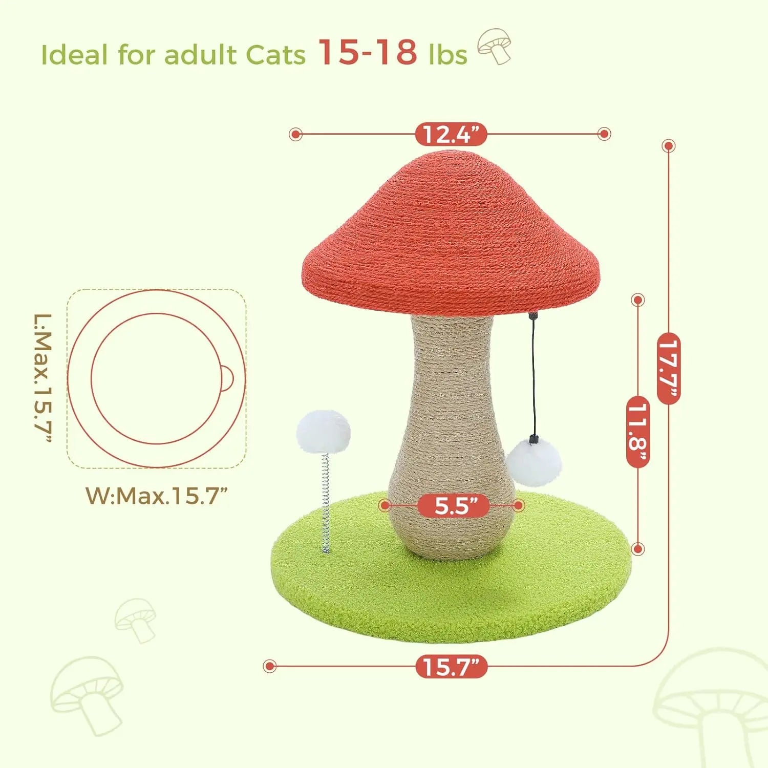 Mushroom Cat Scratching Post, Cat Scratcher Cute with 100% Sisal Covered Scratch