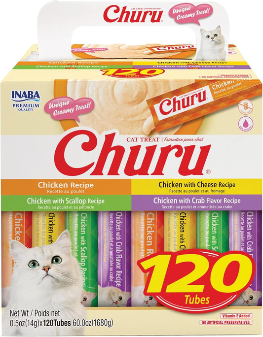 Churu Cat Treats Lickable Squeezable Creamy Purée w/Vitamin E 0.5oz 120Tubes