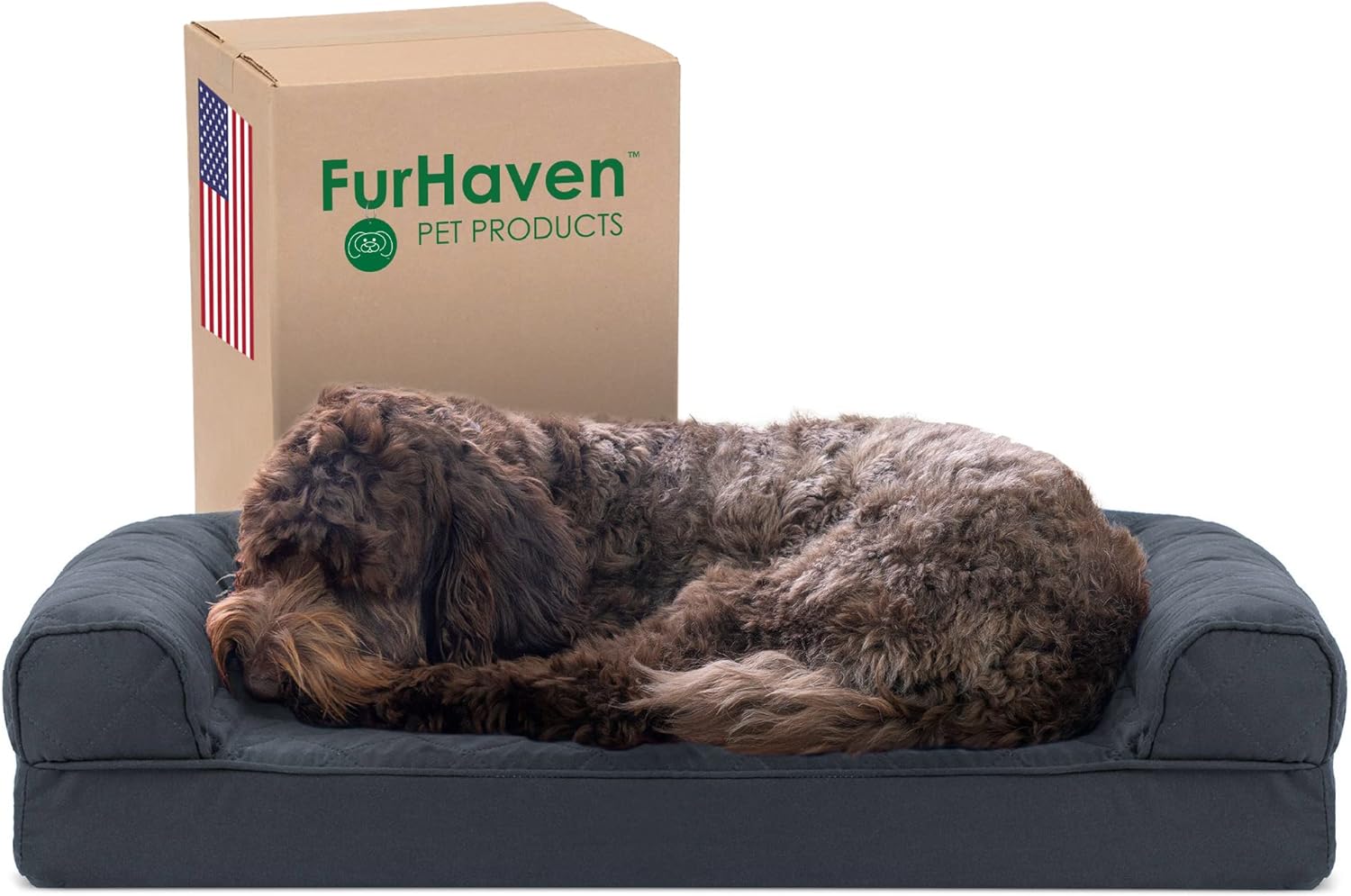 Furhaven XL Orthopedic Dog Bed Luxe Faux Fur & Performance Linen Sofa-Style W/ R