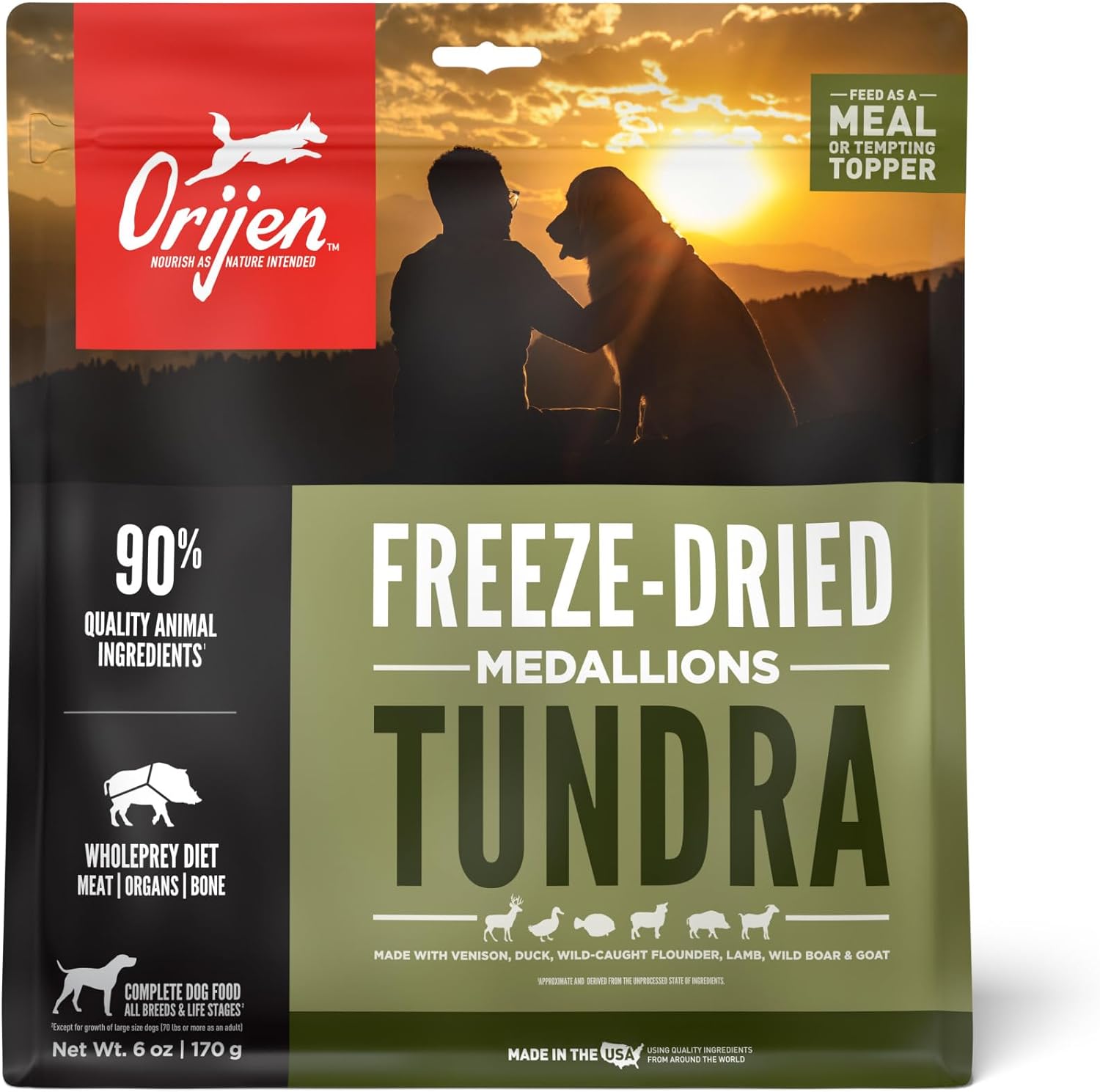 Grain Free High Protein Freeze Dried Dog Food & Topper Original Recipe 6Oz Bag