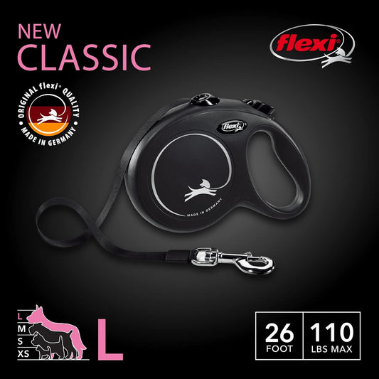 Flexi 26ft Retractable Dog Leash Medium Black Premium Quality Safety Control