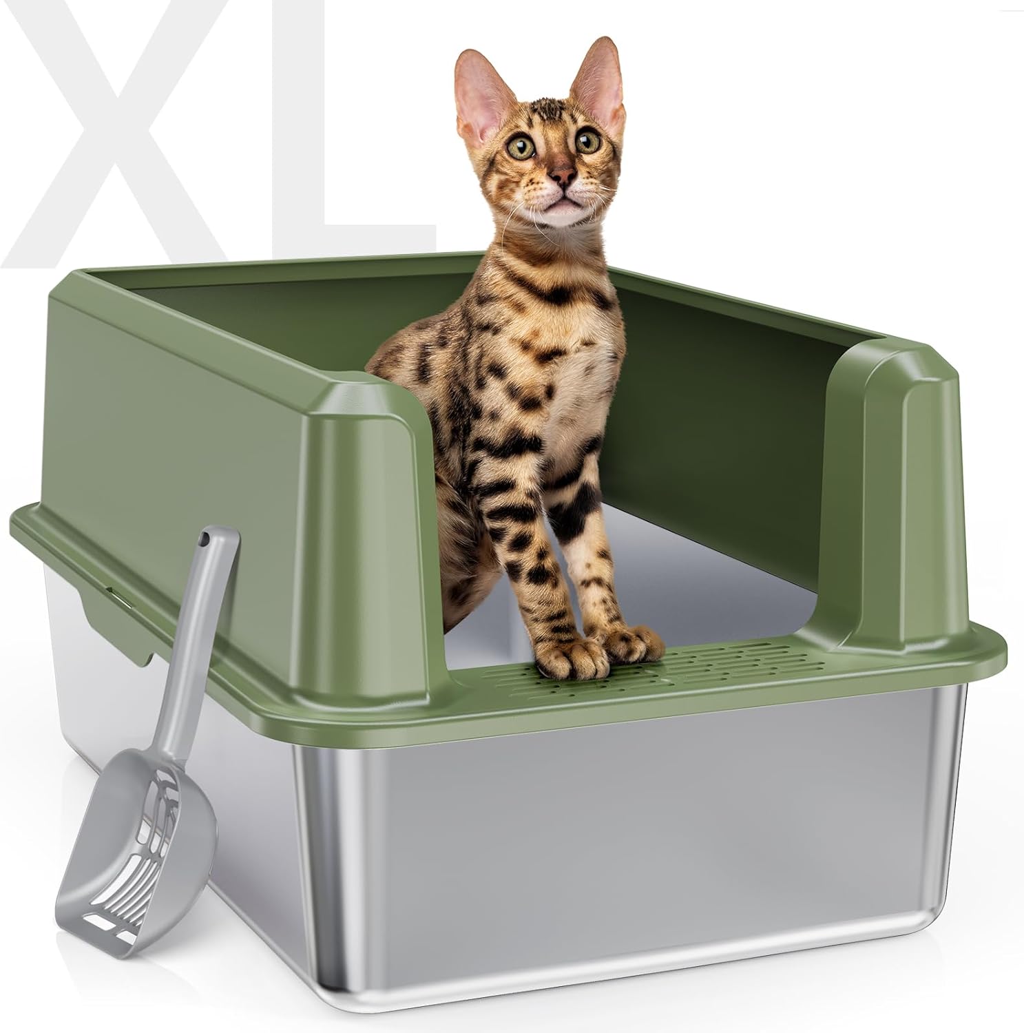 XL Enclosed Stainless Steel Cat Litter Box High Sided with Lid for Big Cats