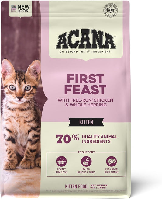 Dry Cat Food for Kittens, First Feast, Free Run Chicken and Whole Herring, 4Lb
