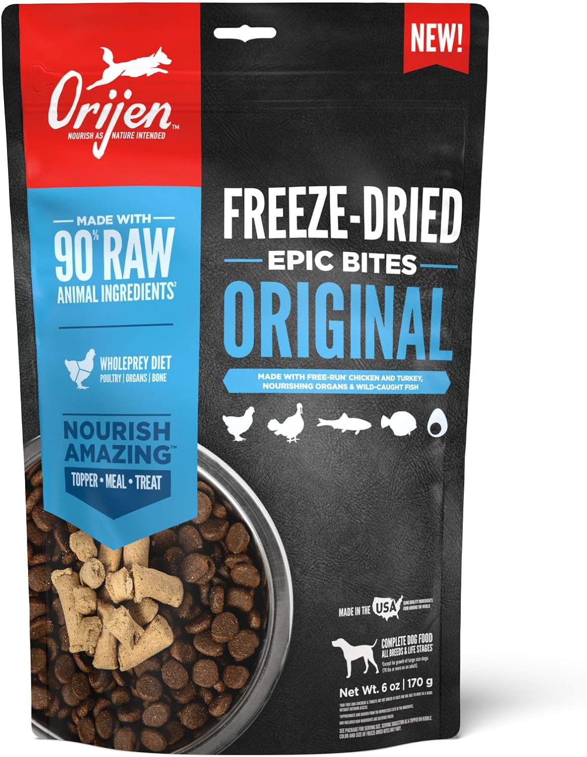Grain Free High Protein Freeze Dried Dog Food & Topper Original Recipe 6Oz Bag