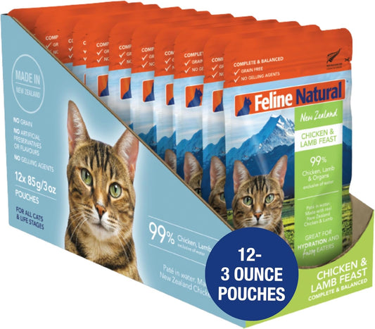 Wet Cat Food Pouch - Chicken & Lamb Feast, Grain-FreeSingle Serve Pate, 12 Pack