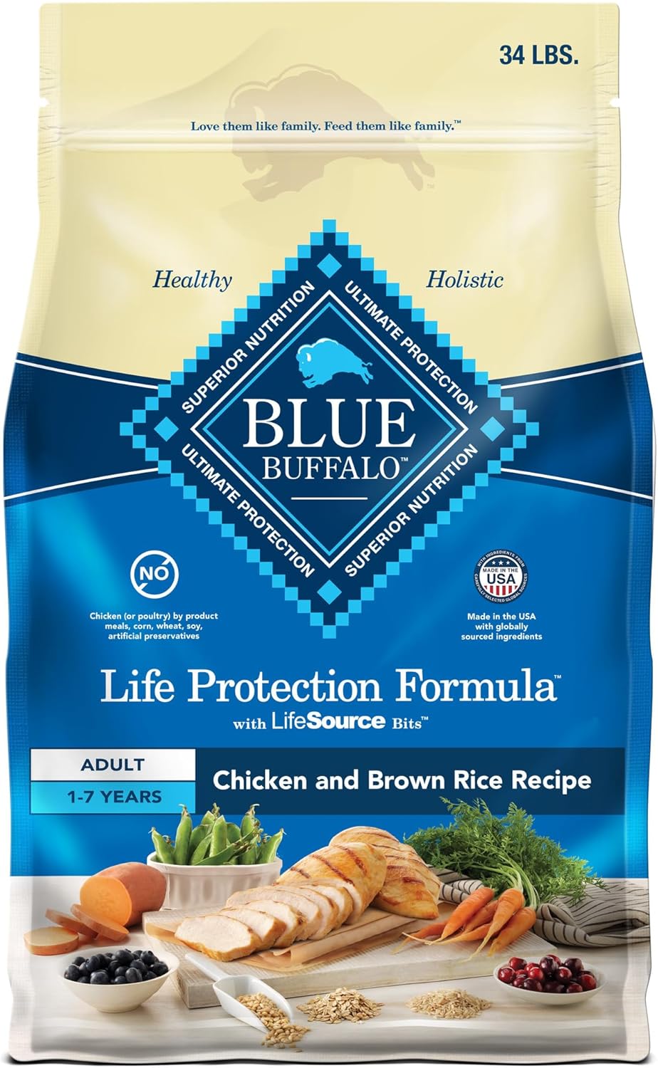 Blue Buffalo Life Adult Chicken & Brown Rice Recipe Dry Dog Food, 15-lb bag