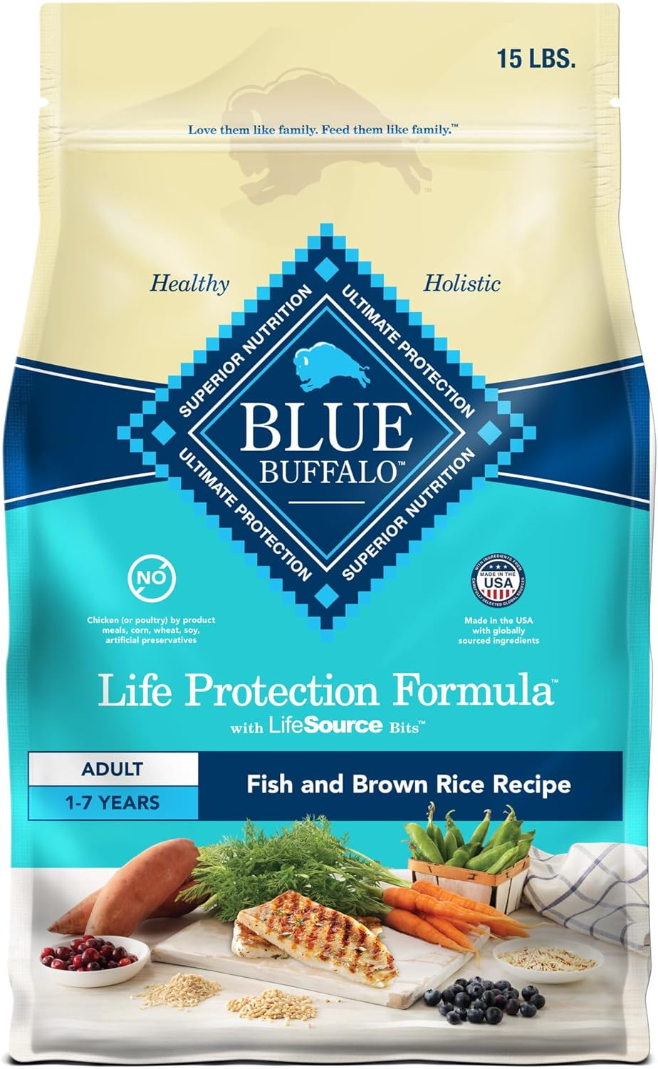Blue Buffalo Life Adult Chicken & Brown Rice Recipe Dry Dog Food, 15-lb bag