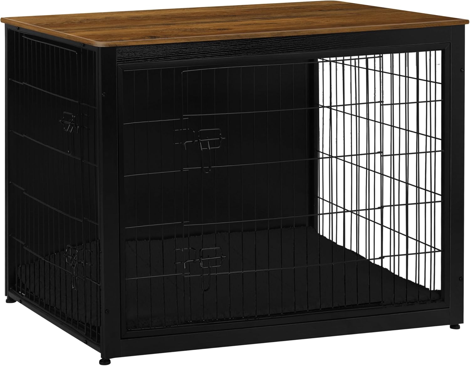 Dog Crate Furniture with Cushion, Wooden Kennel Table with Double Doors, Indoor Dog House, Small/Medium/Large/Extra Large Size, 27.2" L, Dark Gray