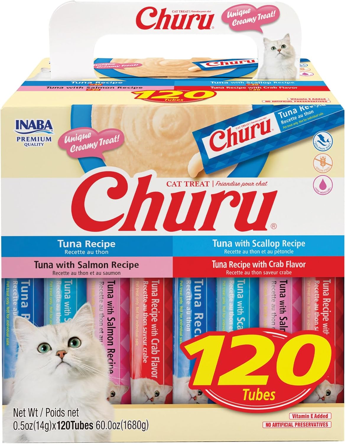 Churu Cat Treats Lickable Squeezable Creamy Purée w/Vitamin E 0.5oz 120Tubes