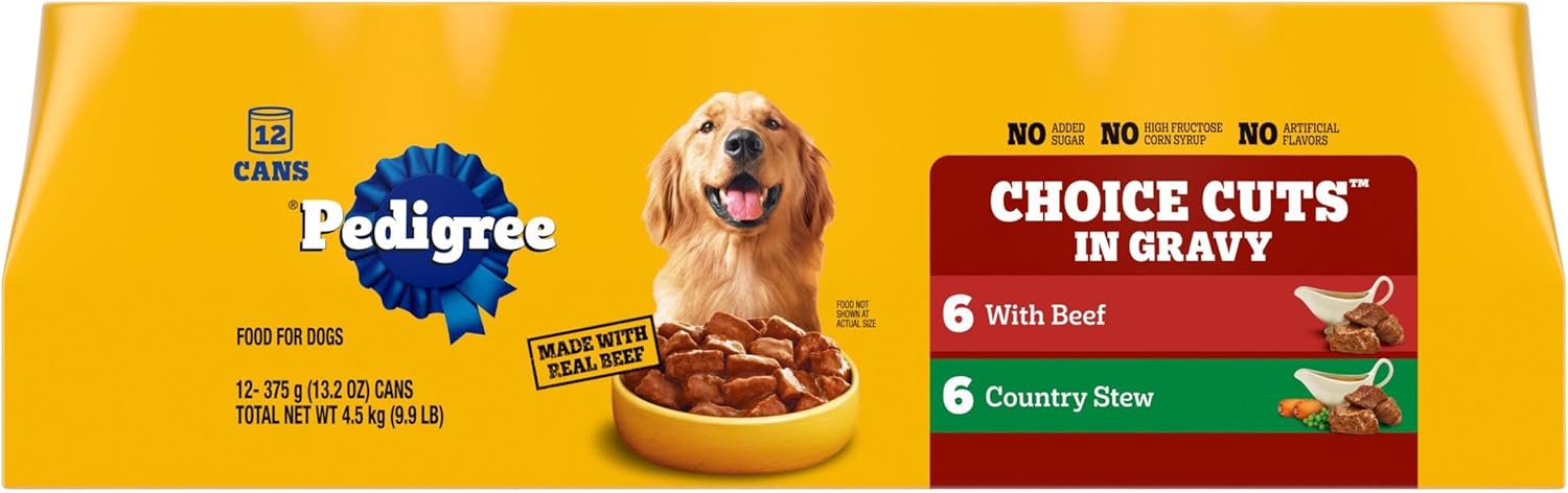 PEDIGREE CHOICE CUTS IN GRAVY Adult Canned Soft Wet Dog Food with Beef, 13.2 oz.