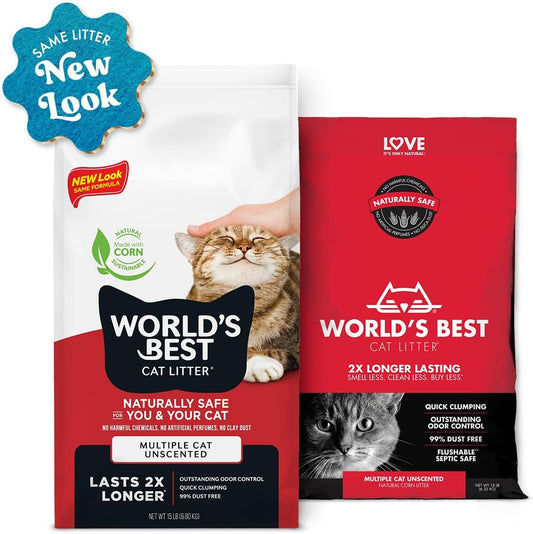 WORLD'S BEST CAT LITTER Multiple Cat Unscented - Natural Ingredients, 32-Pounds