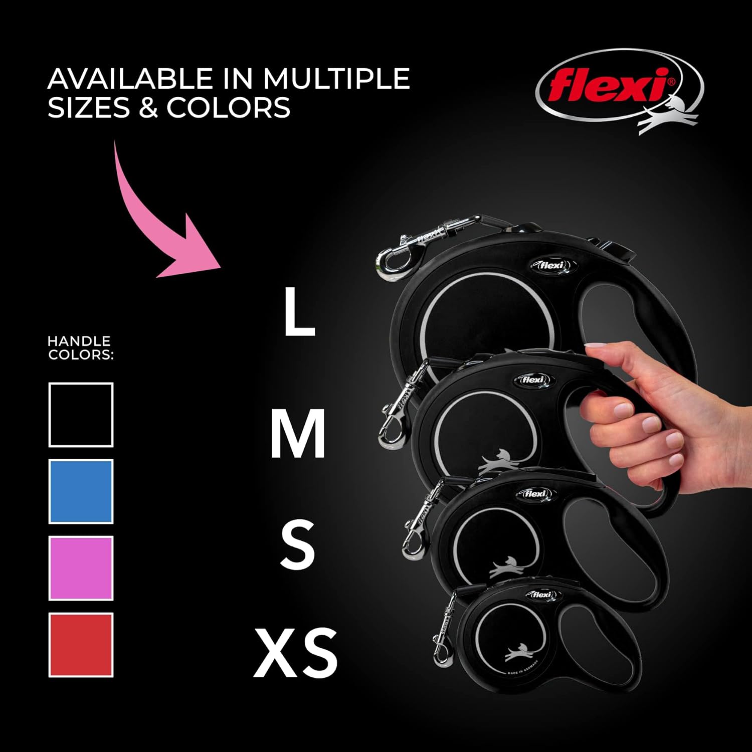 Flexi 26ft Retractable Dog Leash Medium Black Premium Quality Safety Control