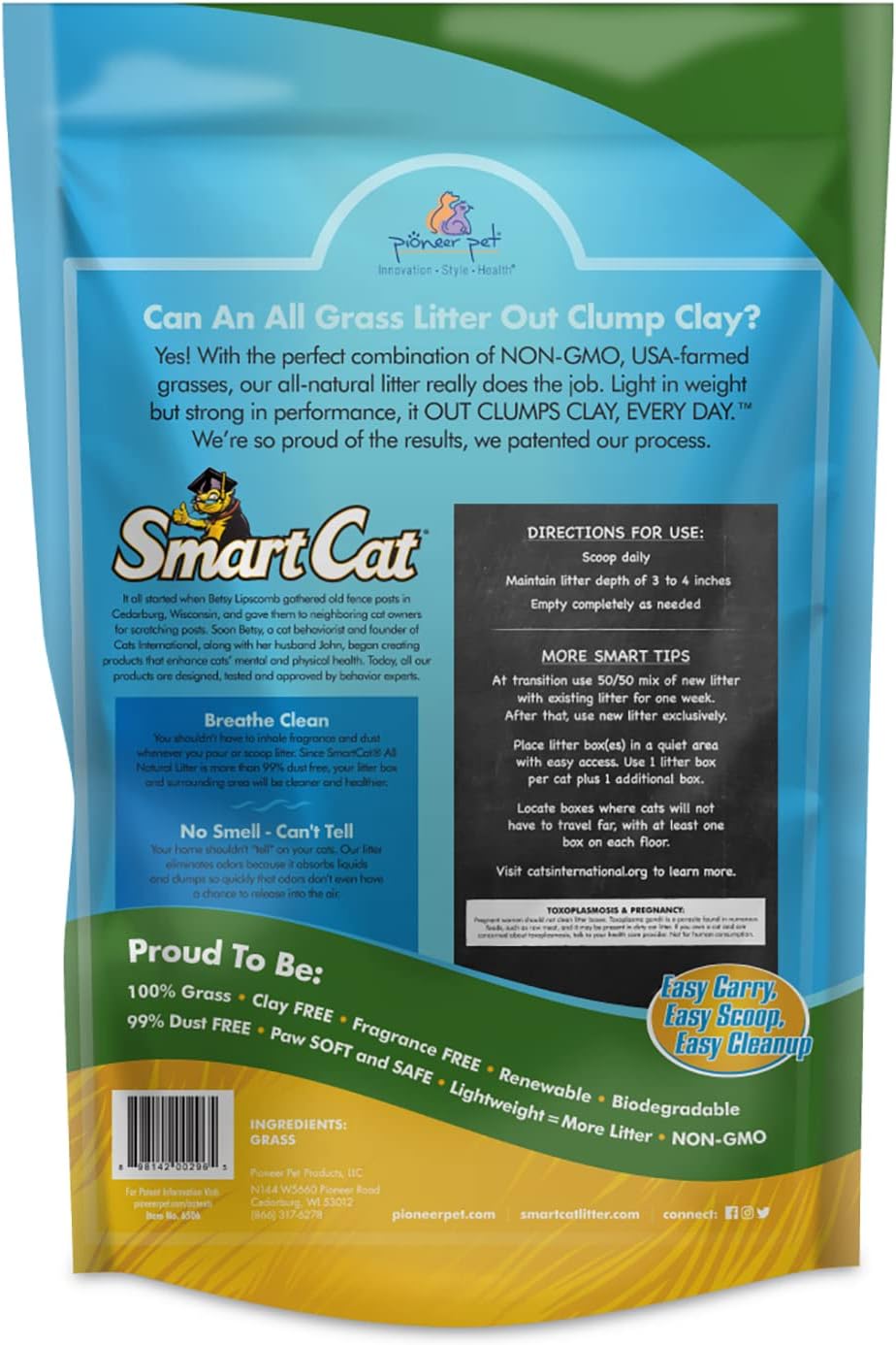 20 lb Unscented Clumping Cat Litter Made from Grass - Biodegradable & Safe