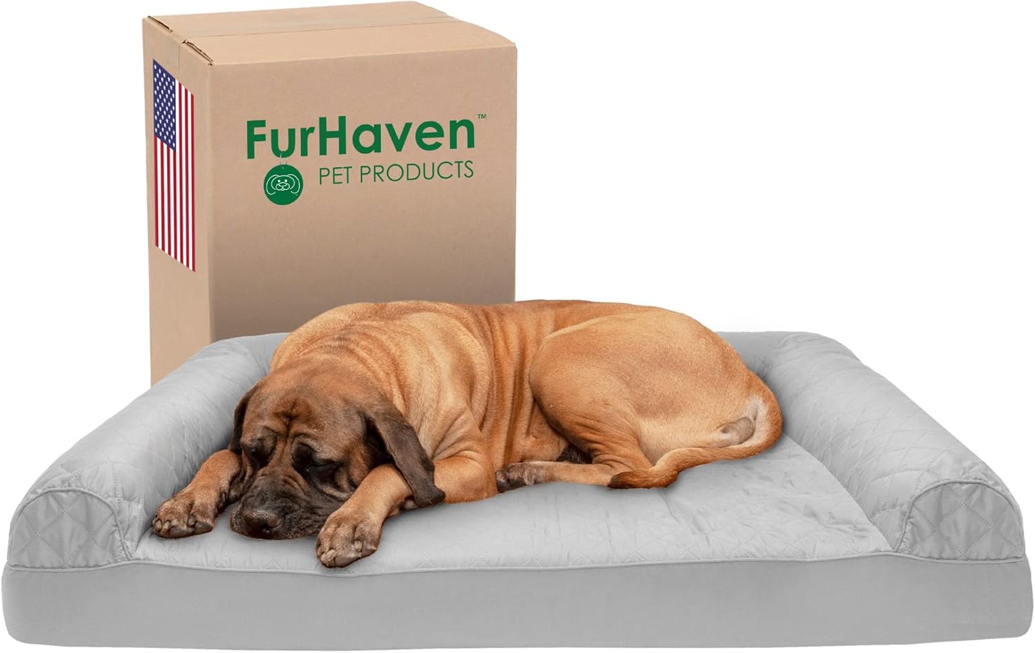 Furhaven XL Orthopedic Dog Bed Luxe Faux Fur & Performance Linen Sofa-Style W/ R