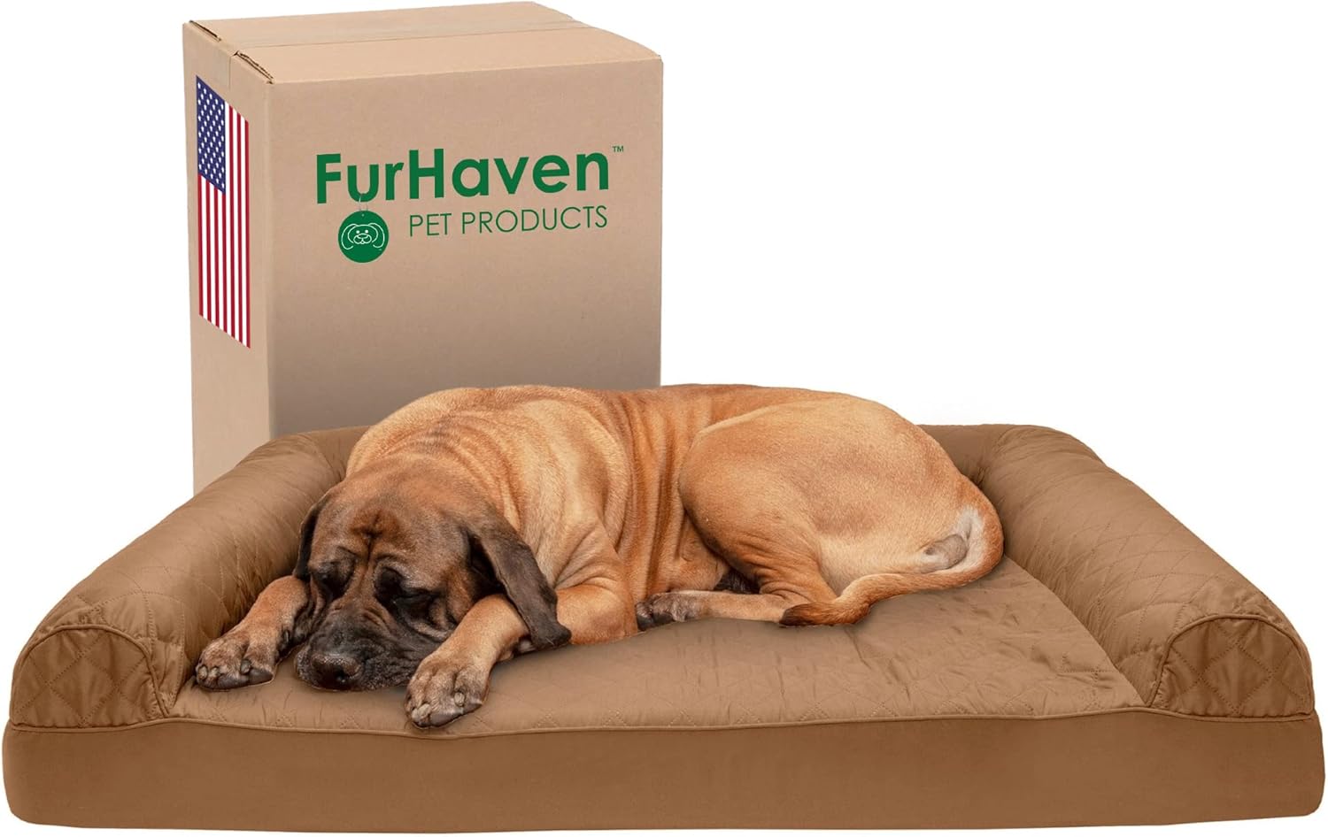 Furhaven XL Orthopedic Dog Bed Luxe Faux Fur & Performance Linen Sofa-Style W/ R