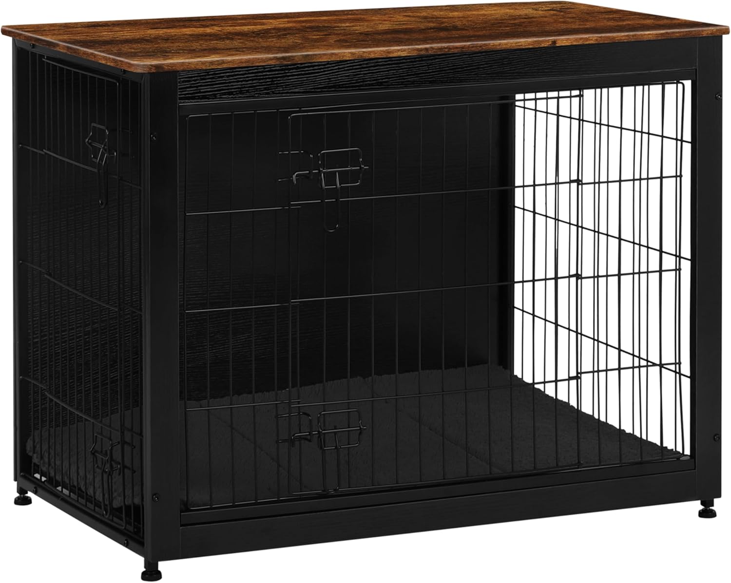 Dog Crate Furniture with Cushion, Wooden Kennel Table with Double Doors, Indoor Dog House, Small/Medium/Large/Extra Large Size, 27.2" L, Dark Gray