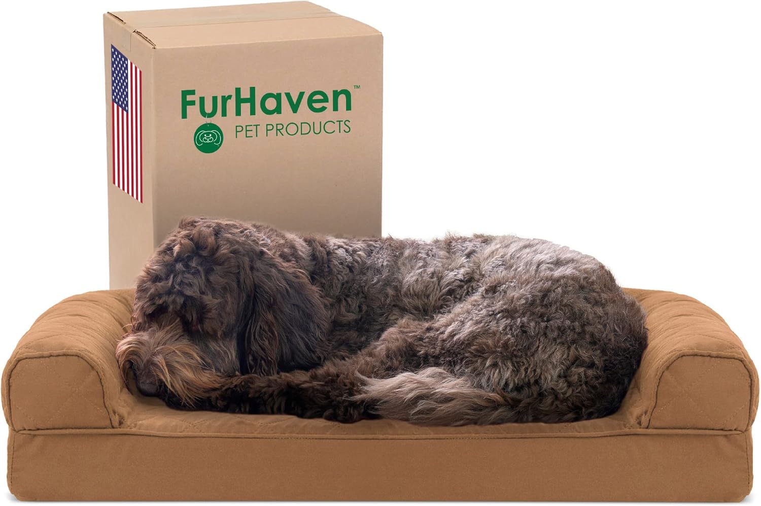 Furhaven XL Orthopedic Dog Bed Luxe Faux Fur & Performance Linen Sofa-Style W/ R