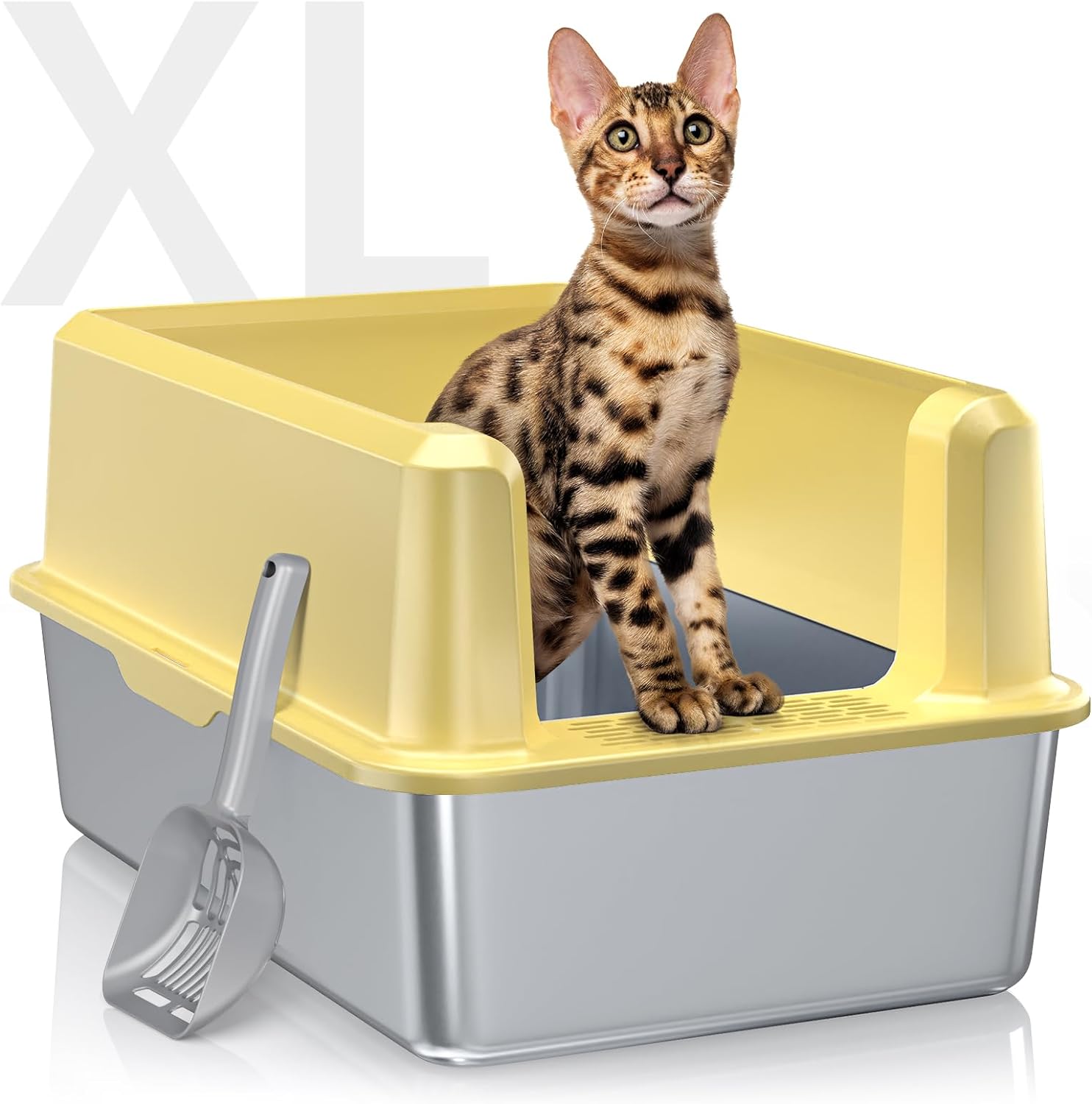 XL Enclosed Stainless Steel Cat Litter Box High Sided with Lid for Big Cats