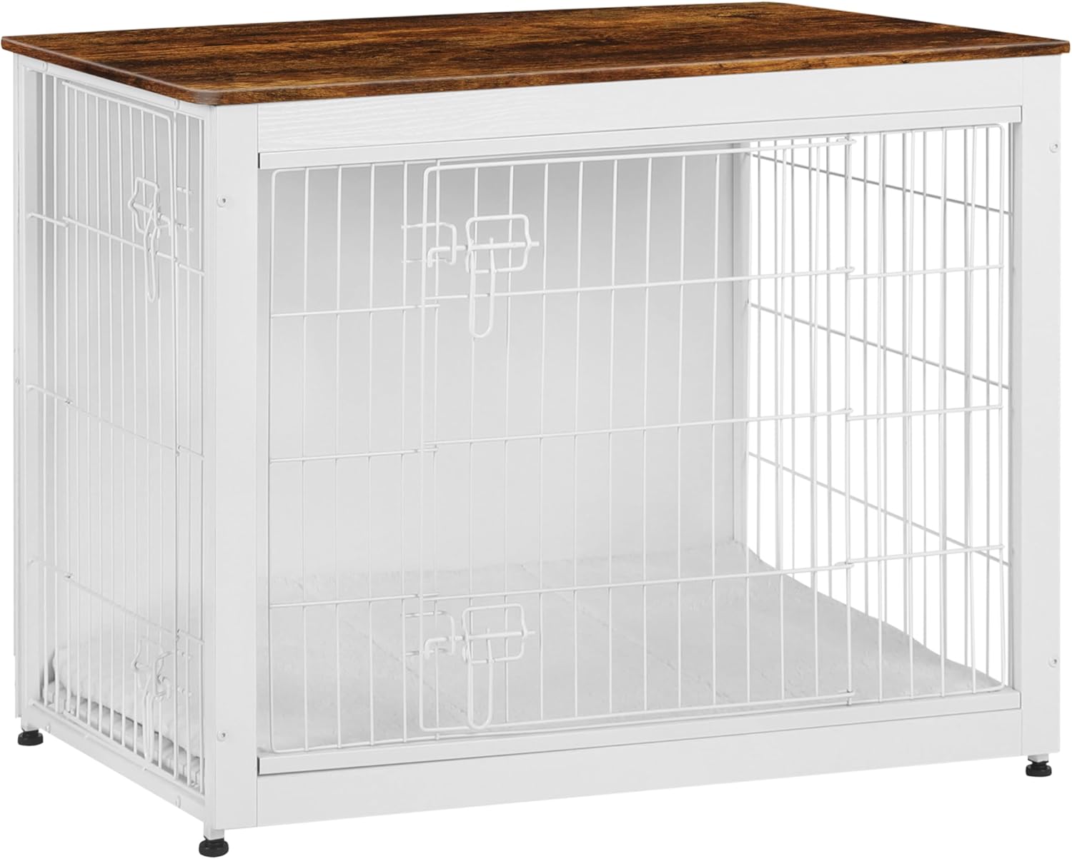 Dog Crate Furniture with Cushion, Wooden Kennel Table with Double Doors, Indoor Dog House, Small/Medium/Large/Extra Large Size, 27.2" L, Dark Gray