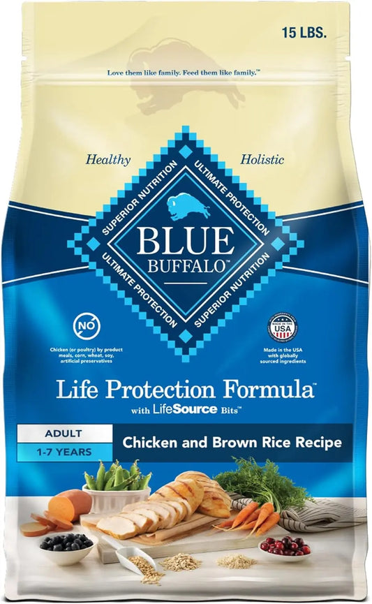 Blue Buffalo Life Adult Chicken & Brown Rice Recipe Dry Dog Food, 15-lb bag