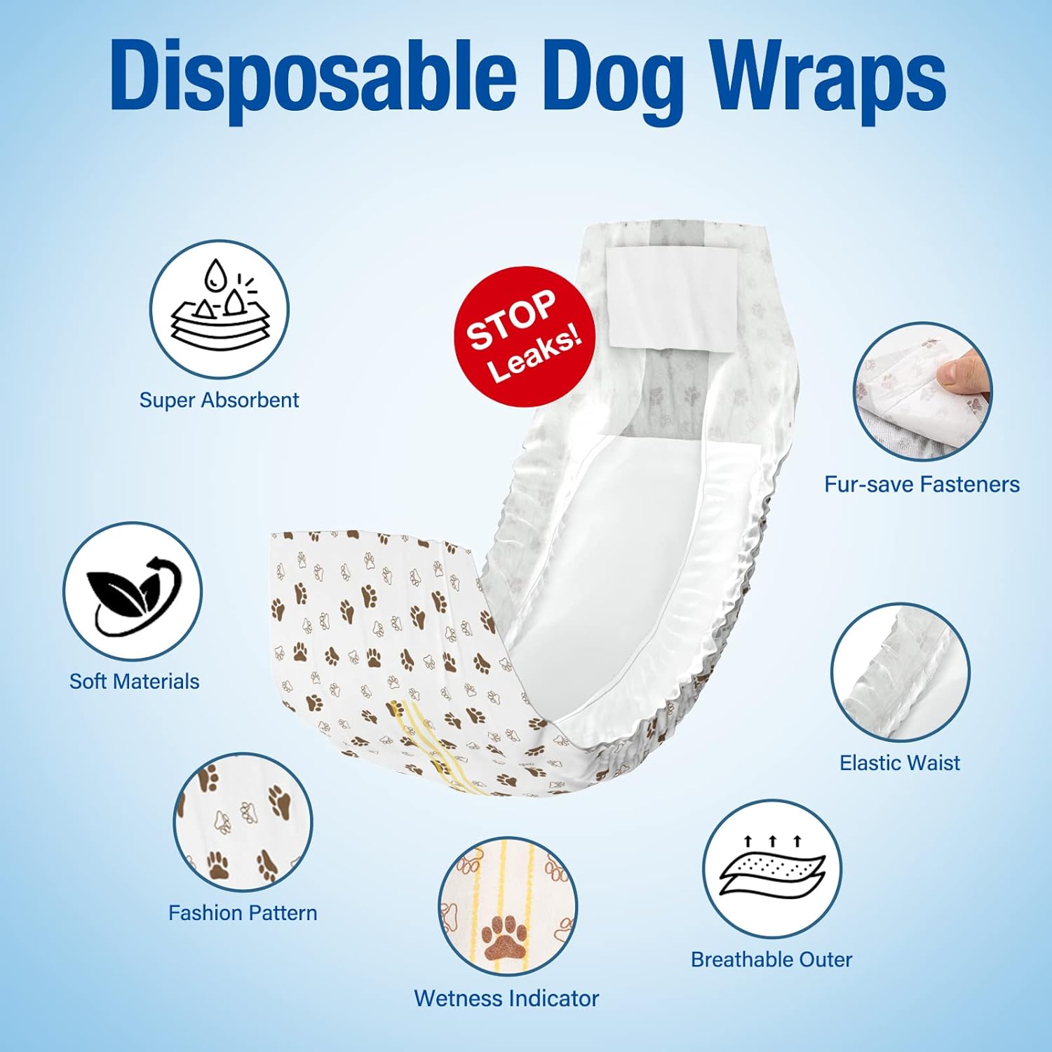 20Pcs Dog Diapers Male - Disposable Male Dog Wraps Wetness Indicator, Small