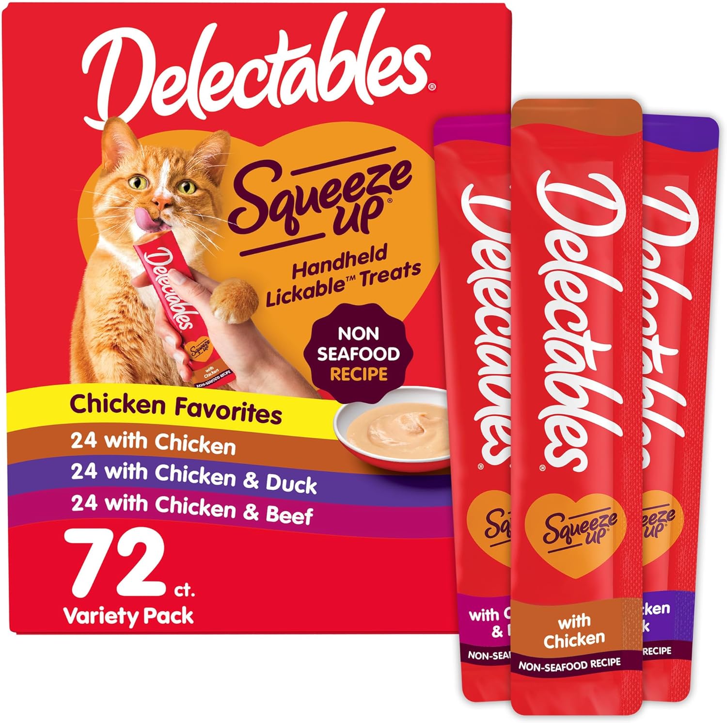 2Pack Hartz Delectables Squeeze Up Lickable Cat Treats,Flavor Variety Pack,0.5oz