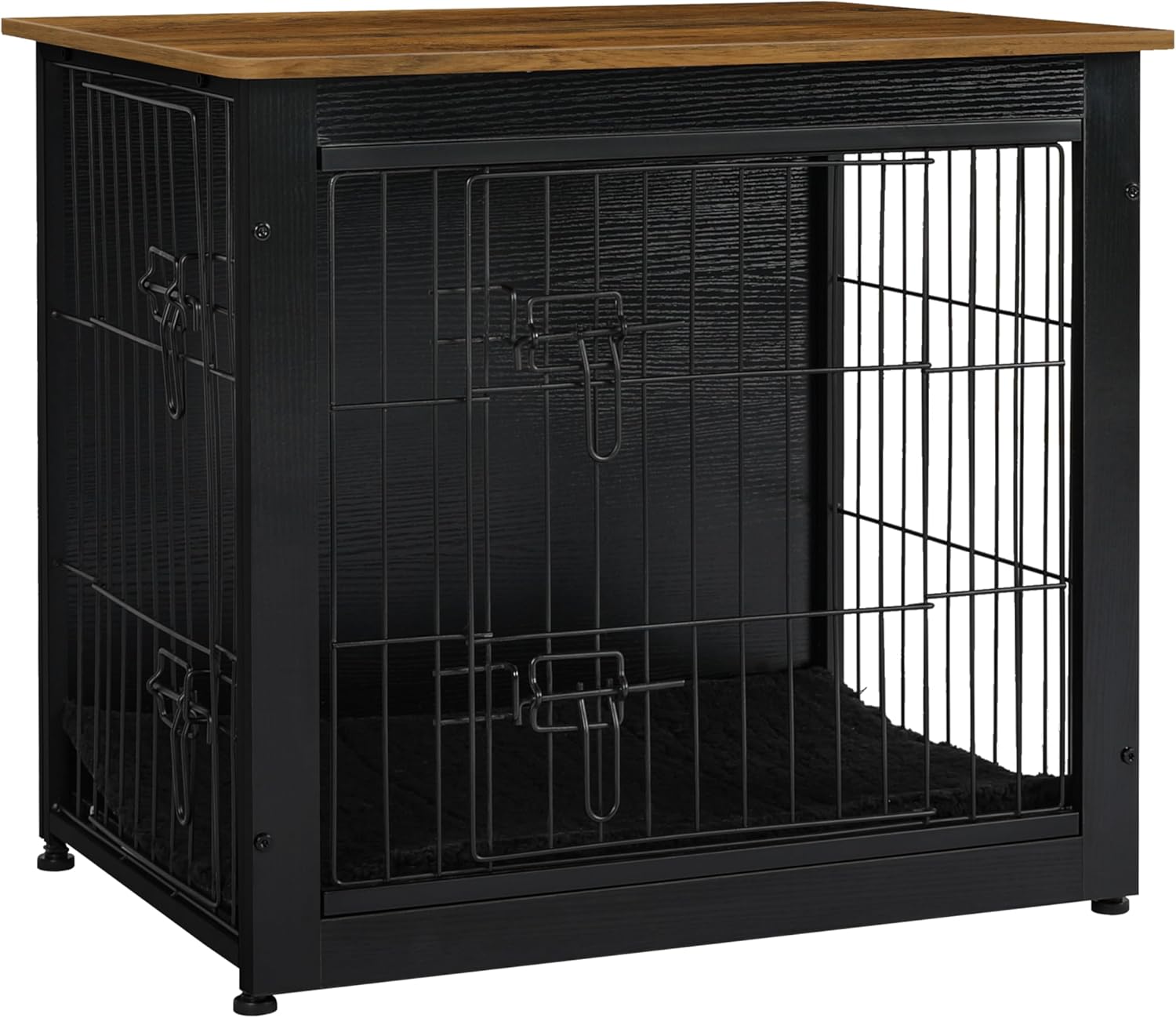 Dog Crate Furniture with Cushion, Wooden Kennel Table with Double Doors, Indoor Dog House, Small/Medium/Large/Extra Large Size, 27.2" L, Dark Gray