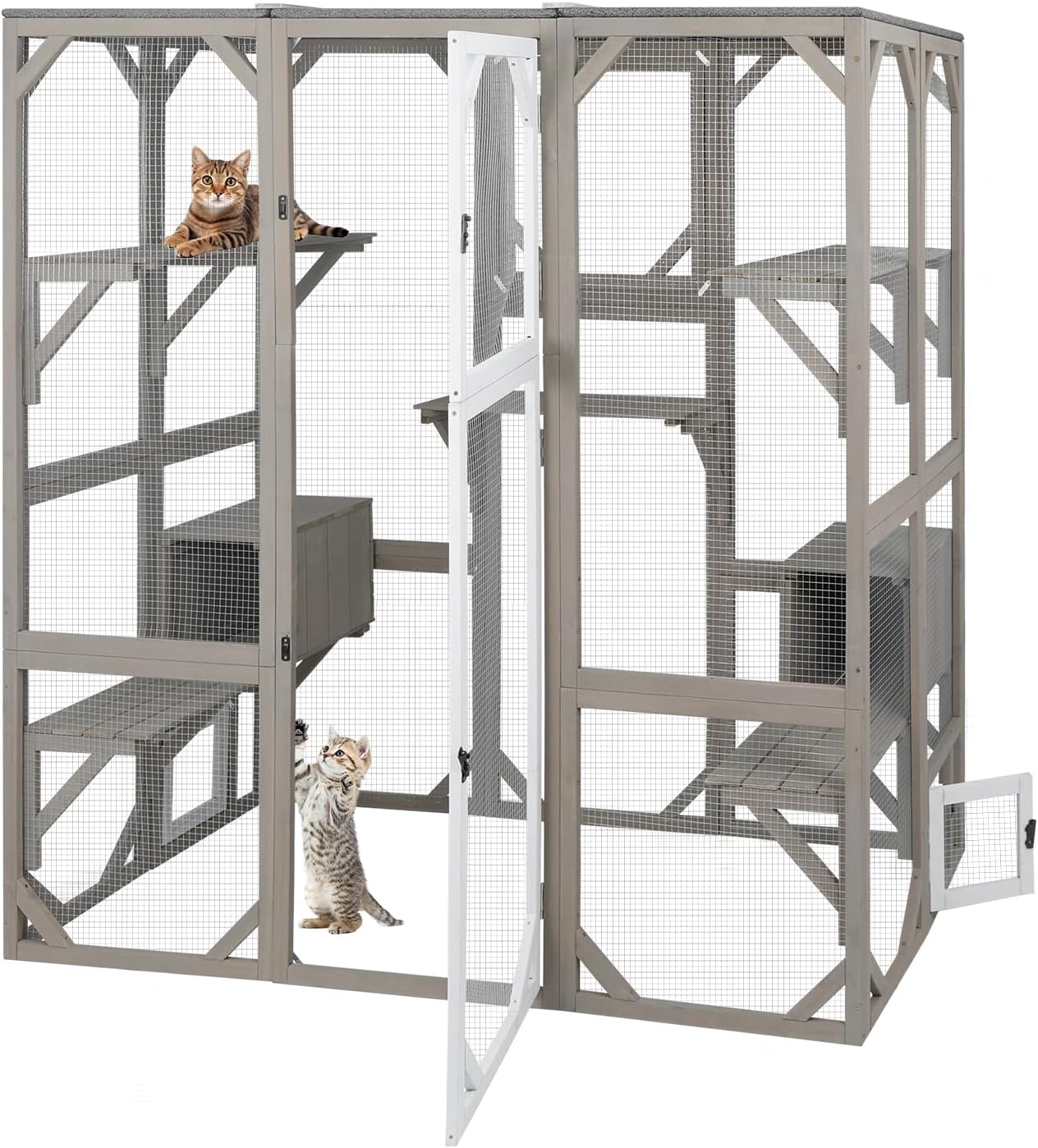 Catio Outdoor Cat Enclosure, Large Cat House Cat Cage Condo Indoor Playpen Kitty Shelter with Multi-Level Platforms, Waterproof Roof, Pull-Out Tray, and 2 Resting Boxes