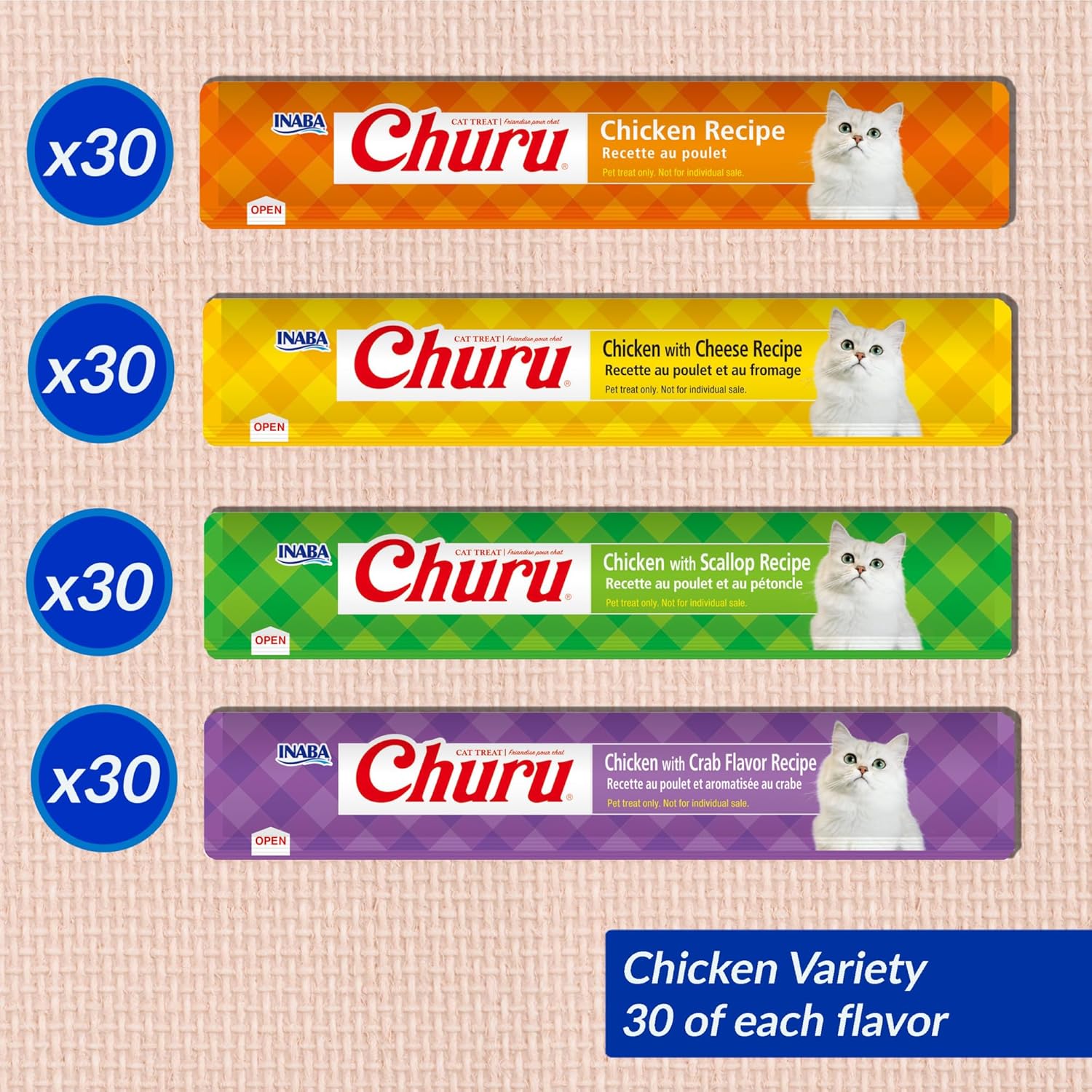 Churu Cat Treats Lickable Squeezable Creamy Purée w/Vitamin E 0.5oz 120Tubes