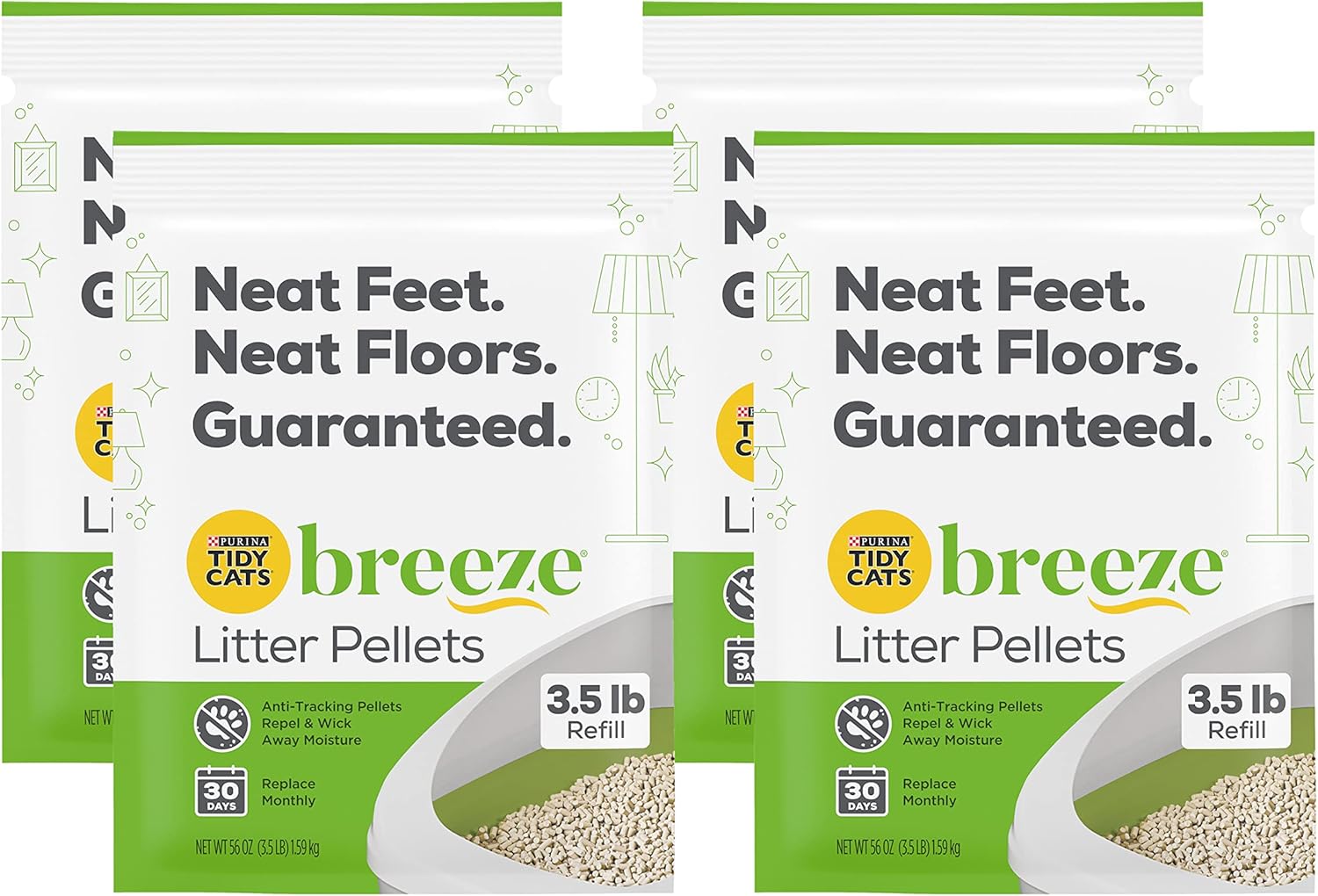 4 Pack Purina Tidy Cats Breeze Non Clumping Cat Litter Pellets, 3.5 lb. Pouch