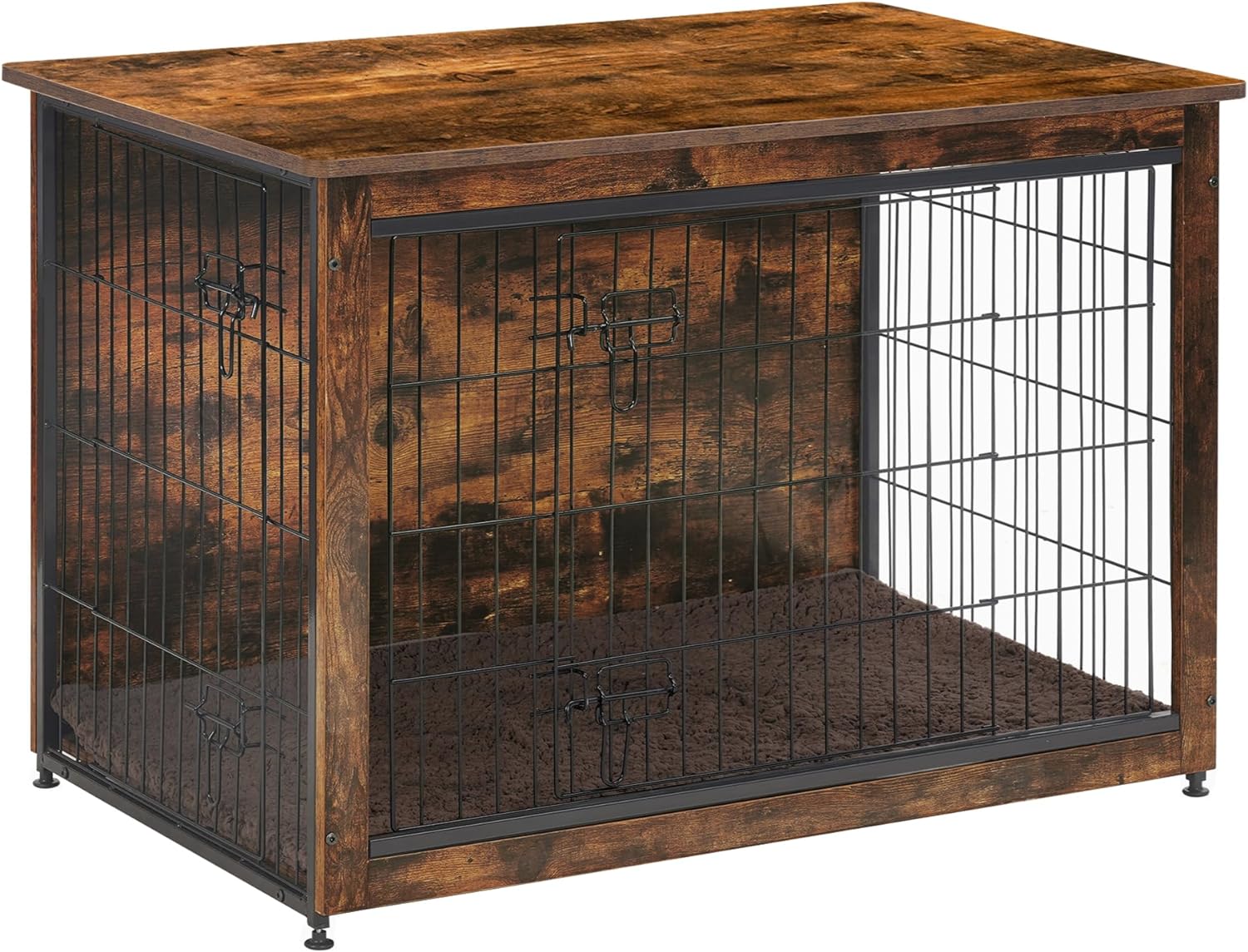Dog Crate Furniture with Cushion, Wooden Kennel Table with Double Doors, Indoor Dog House, Small/Medium/Large/Extra Large Size, 27.2" L, Dark Gray