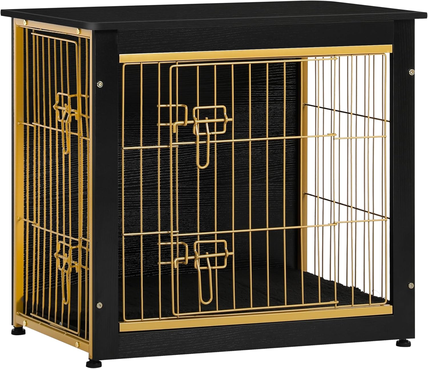 Dog Crate Furniture with Cushion, Wooden Kennel Table with Double Doors, Indoor Dog House, Small/Medium/Large/Extra Large Size, 27.2" L, Dark Gray