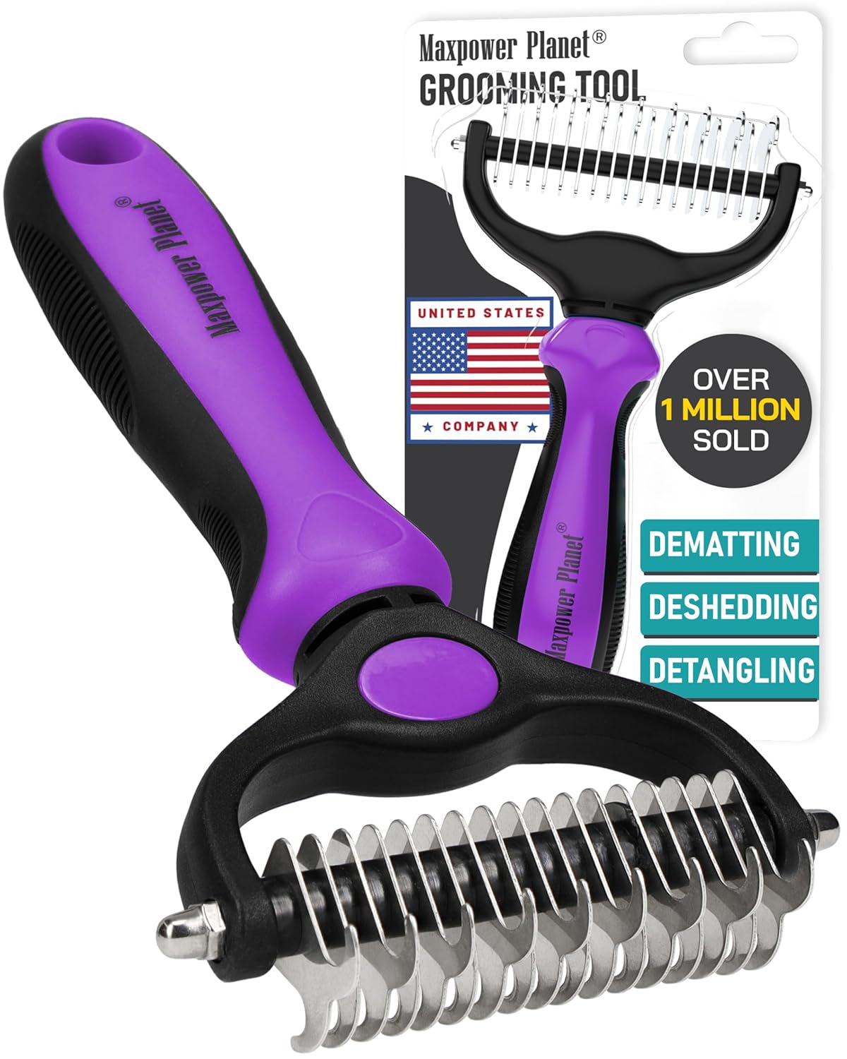 Hair Brush - Double Sided Shedding, Dematting Undercoat Rake for Dogs and Cats