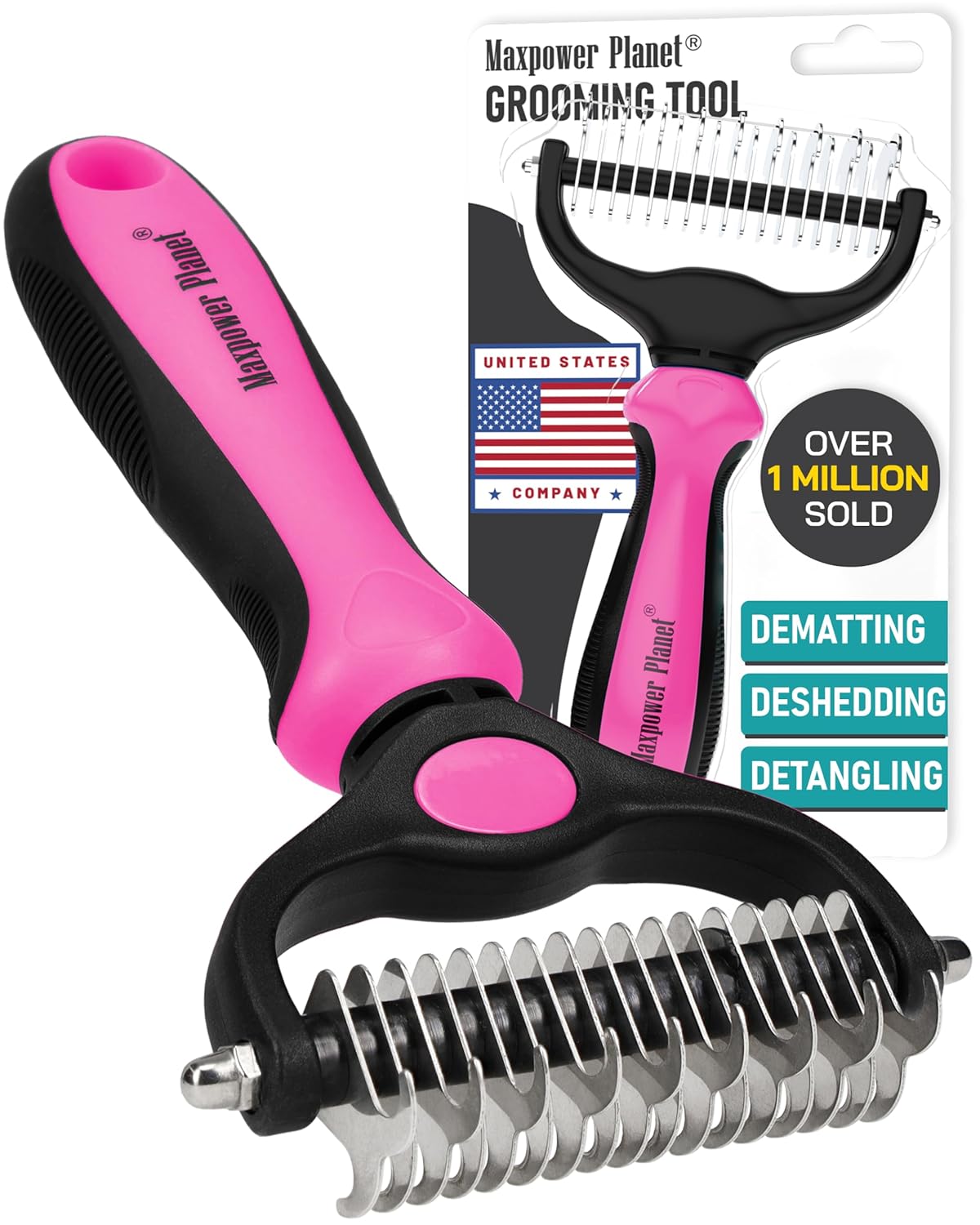 Hair Brush - Double Sided Shedding, Dematting Undercoat Rake for Dogs and Cats
