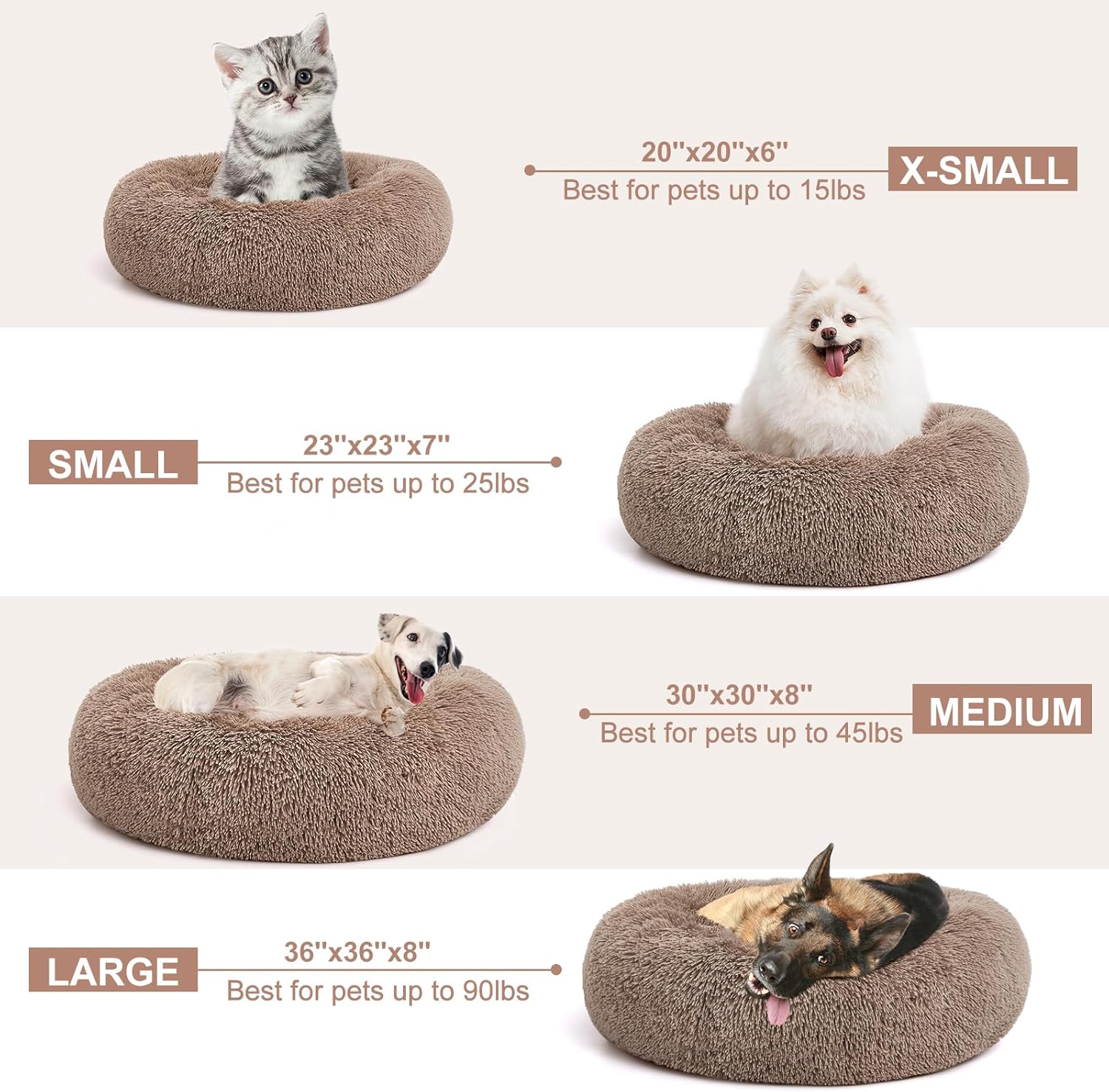 Dog Bed Comfortable Donut Cuddler Round Pet Beds Ultra Soft Washable Dog