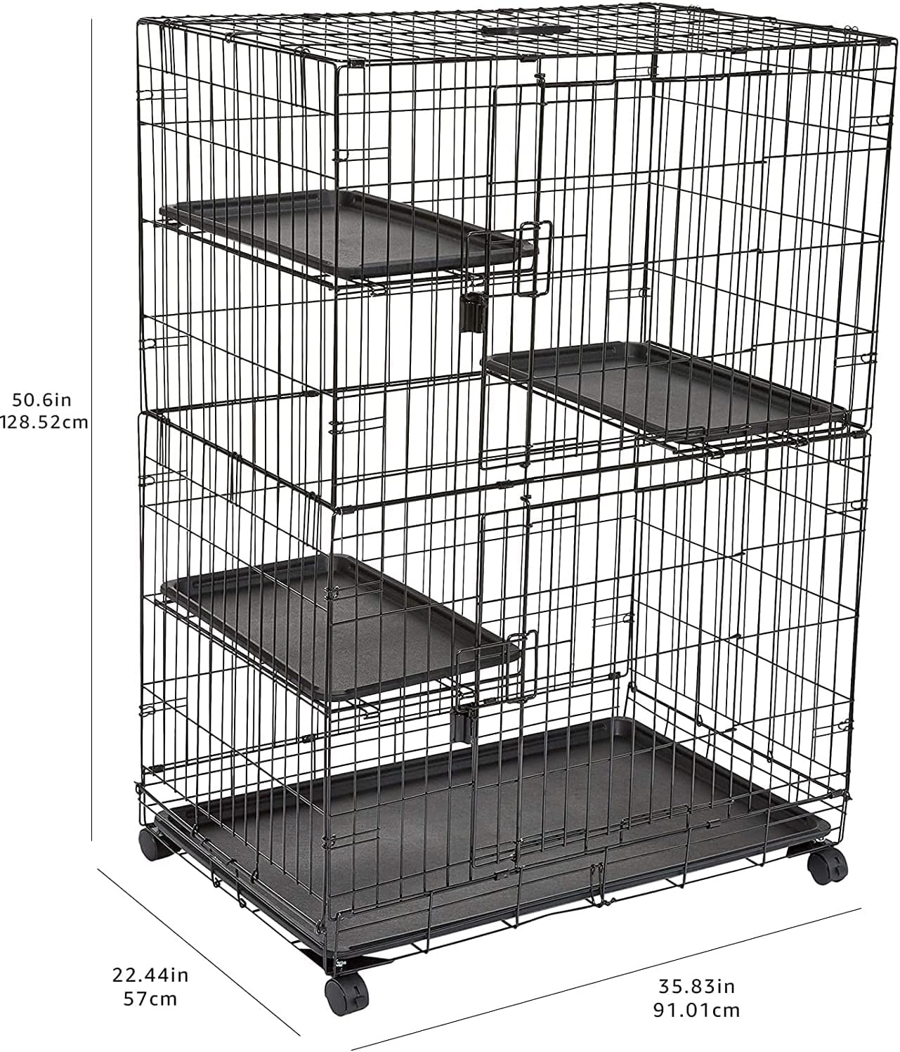 Large 3-Tier Cat Durable,Pliable Cage Playpen Box Crate Kennel - 35.8"L X 22.4"W X 50.6"H, Black
