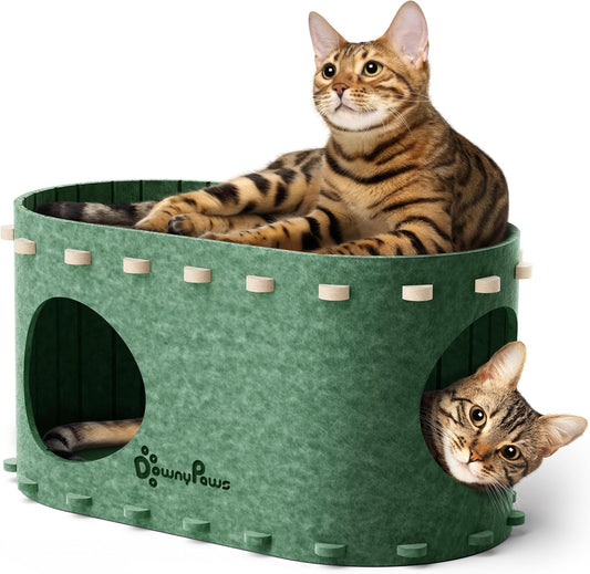 Cat House for Indoor Cats, Cat Bed Cave for Multiple & Large Cats up to 22 Lbs, Scratch Resistant Peekaboo Cat Caves, Foldable Tunnel Enclosed Bed, Peekapurr, Forest