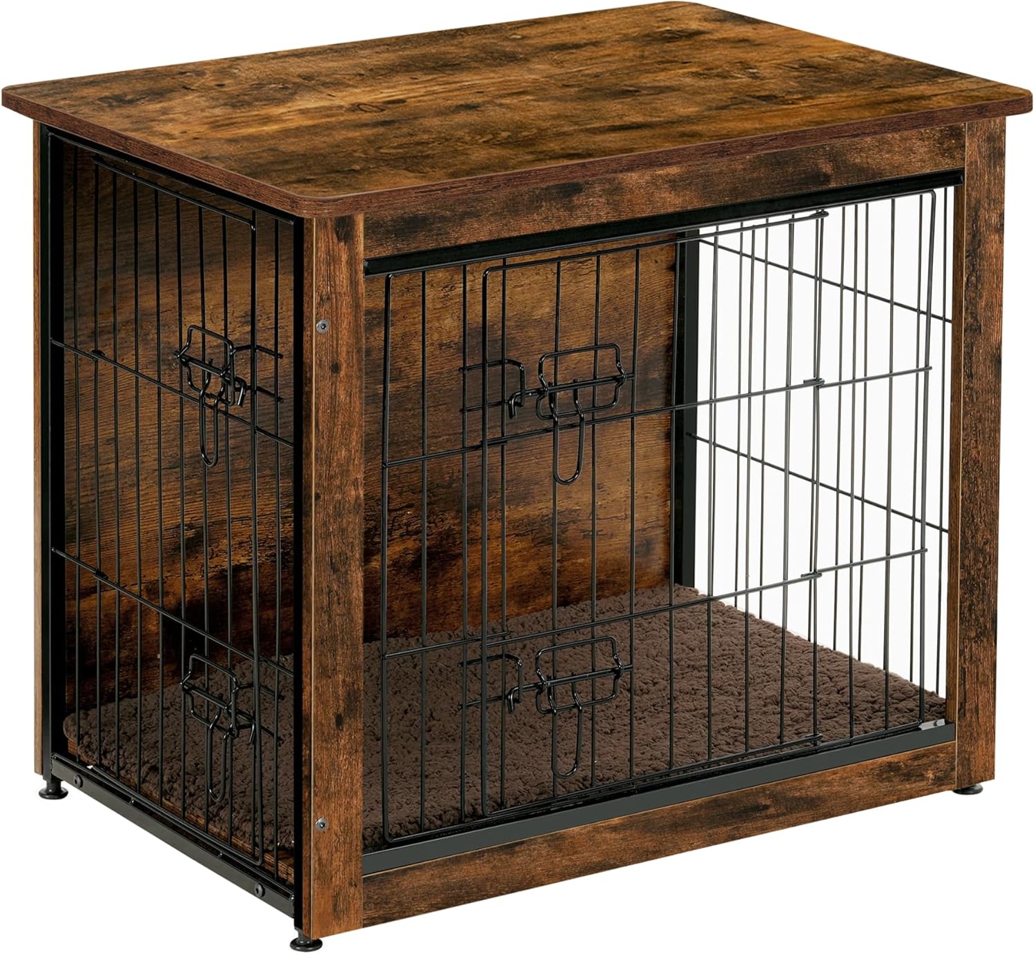 Dog Crate Furniture with Cushion, Wooden Kennel Table with Double Doors, Indoor Dog House, Small/Medium/Large/Extra Large Size, 27.2" L, Dark Gray